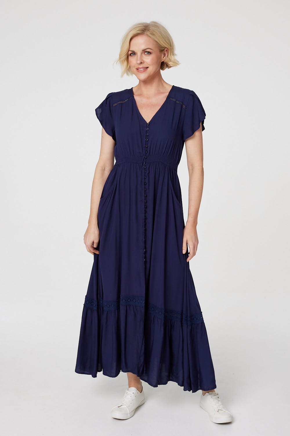Button Front Maxi Dress with Pockets Full Length View 4
