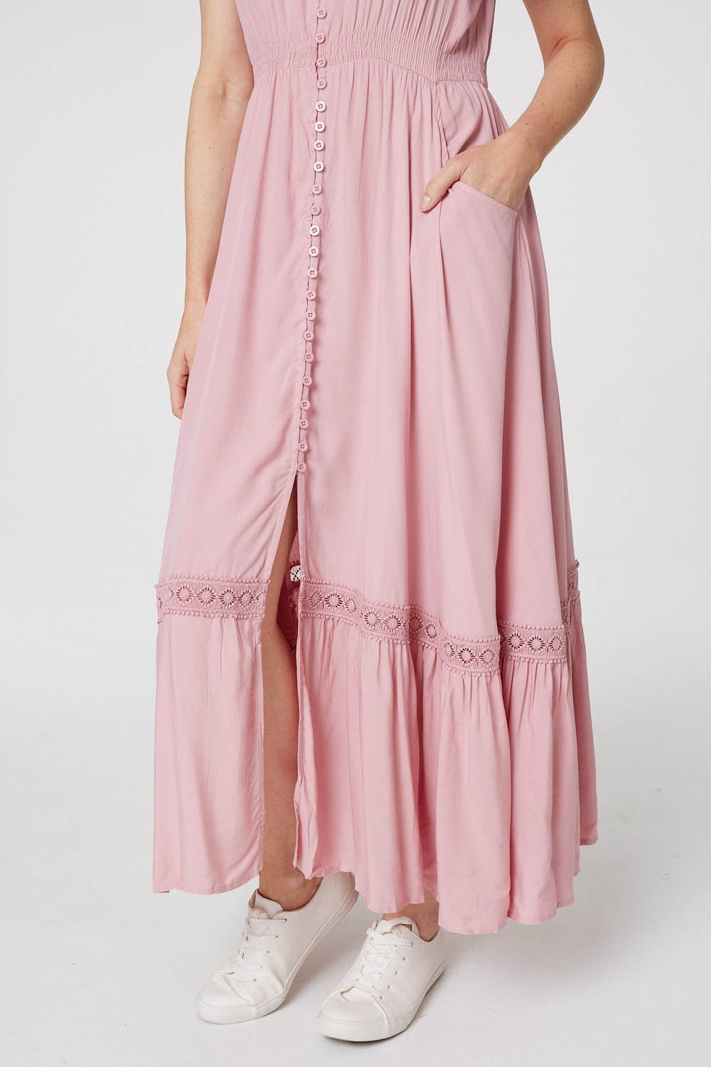 Button Front Maxi Dress with Pockets Detail View 4