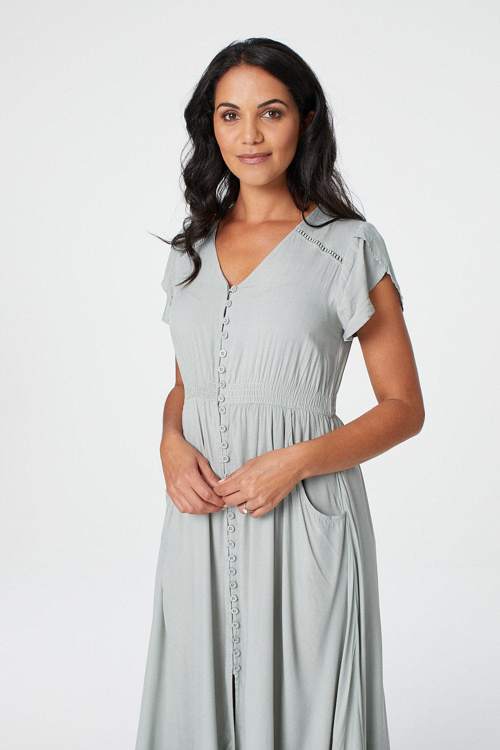 Button Front Maxi Dress with Pockets Back View 6