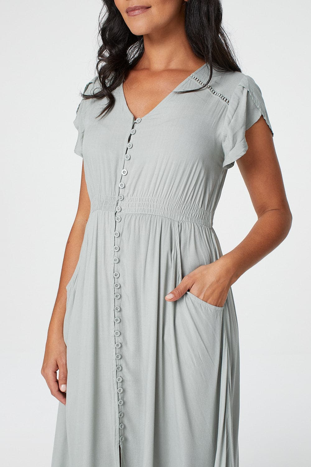 Button Front Maxi Dress with Pockets Detail View 6