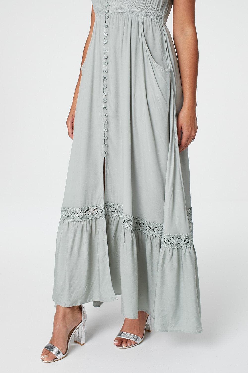 Button Front Maxi Dress with Pockets Full Length View 6