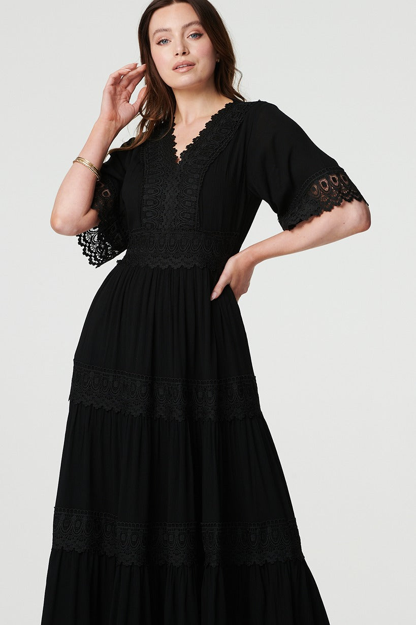 Short Sleeve Crochet Maxi Dress Back View 3