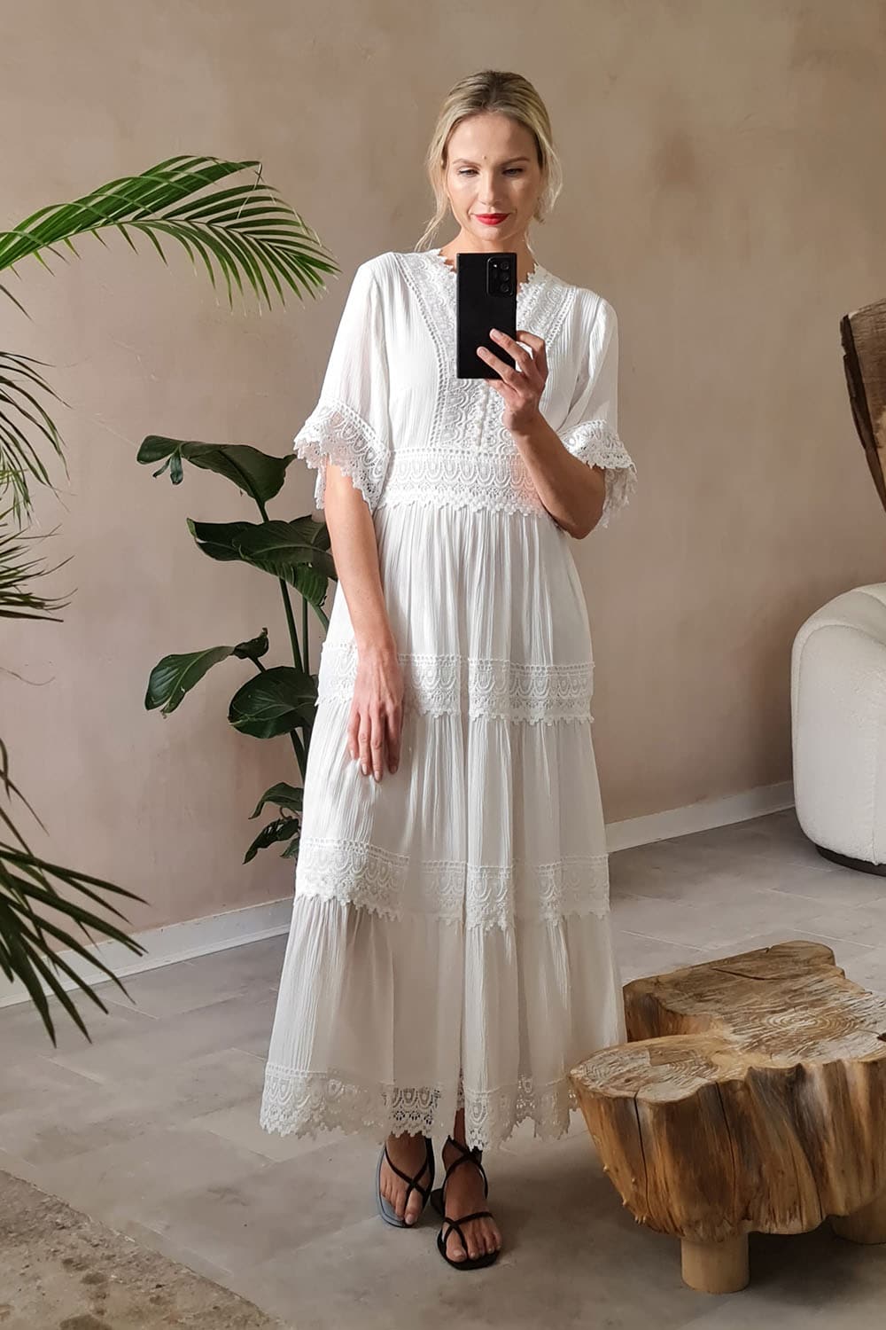 Short Sleeve Crochet Maxi Dress Styled View 2