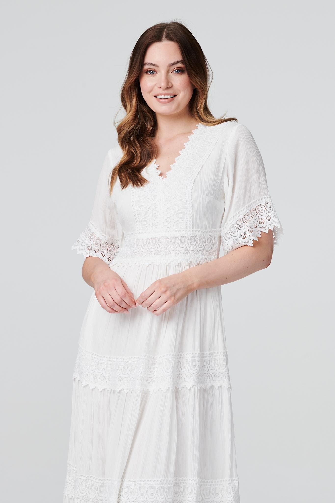 Short Sleeve Crochet Maxi Dress Side View 4
