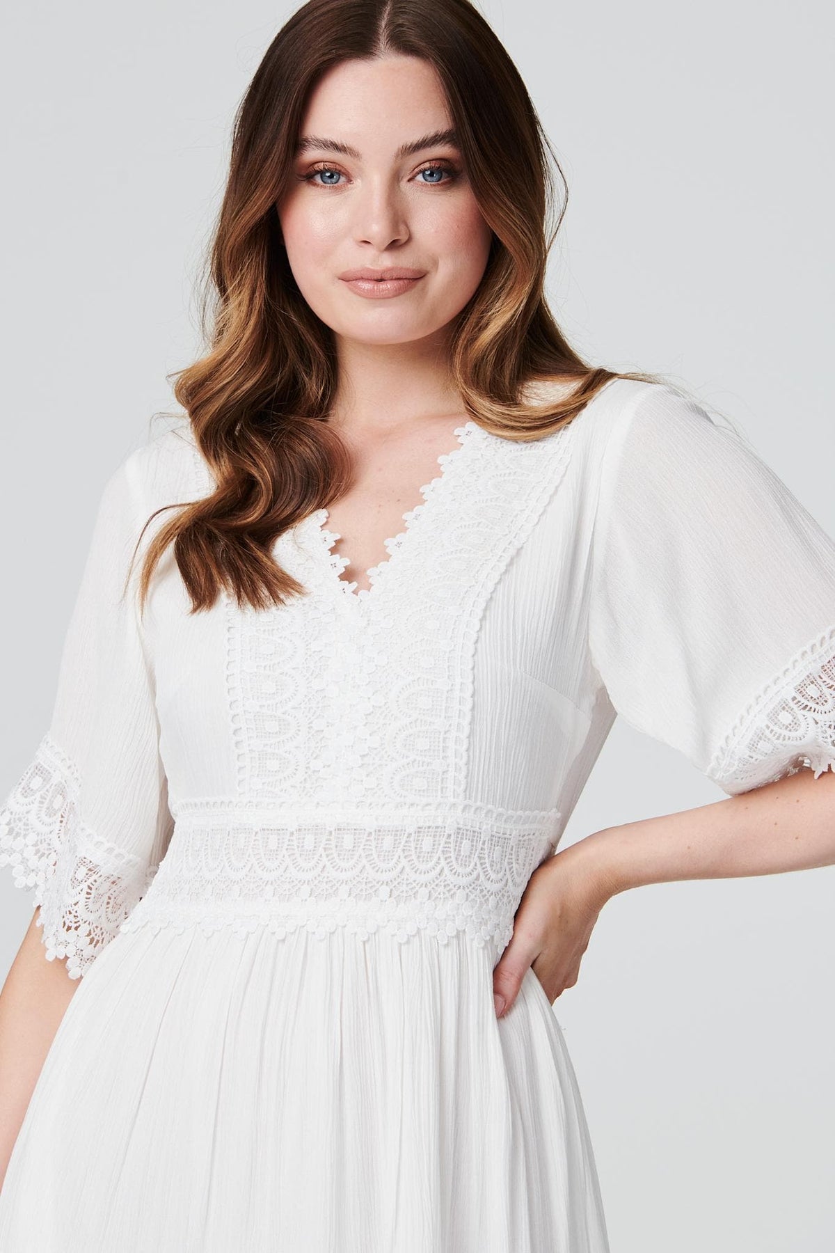 Short Sleeve Crochet Maxi Dress Detail View 4