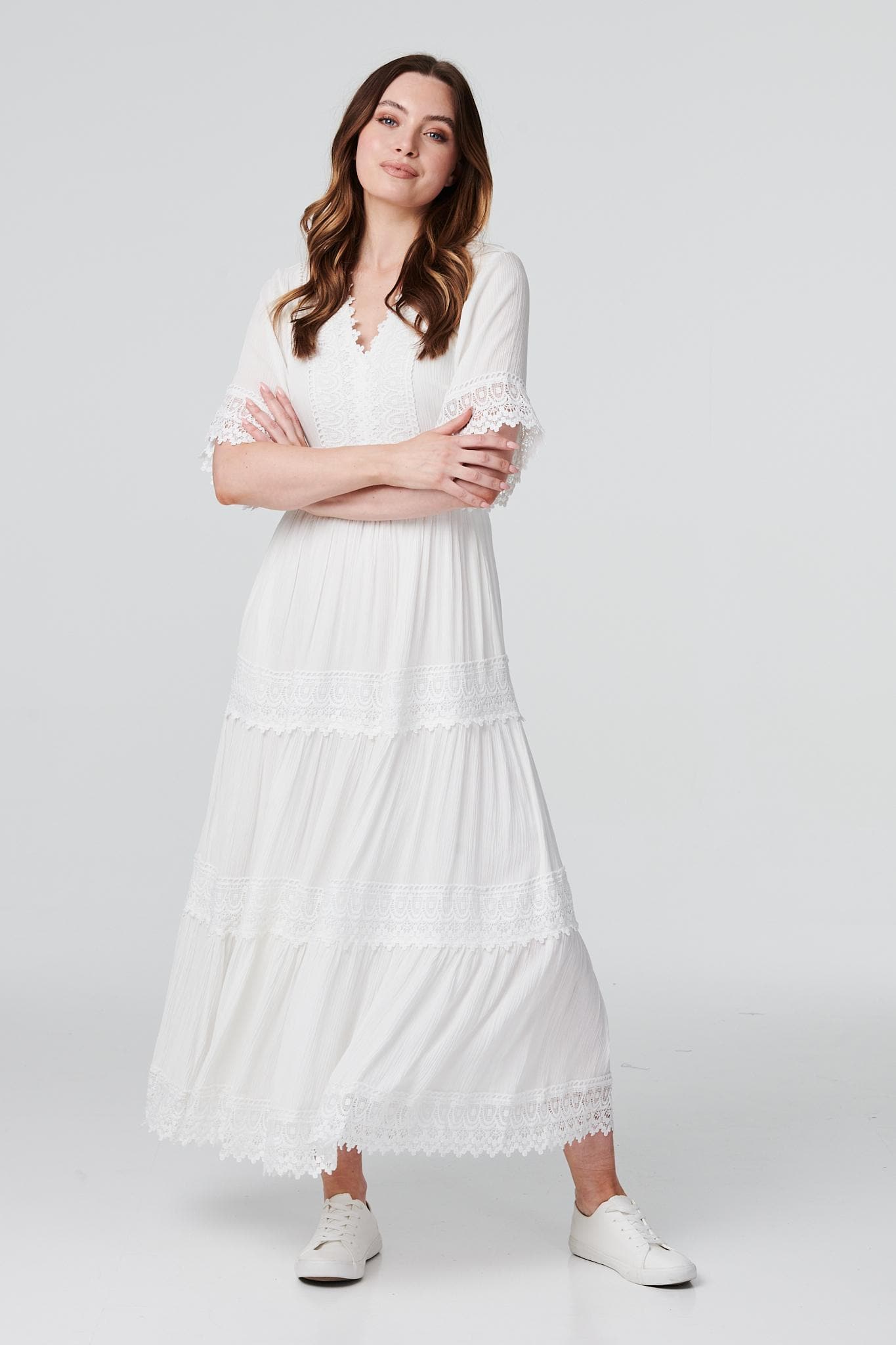 Short Sleeve Crochet Maxi Dress Back View 2
