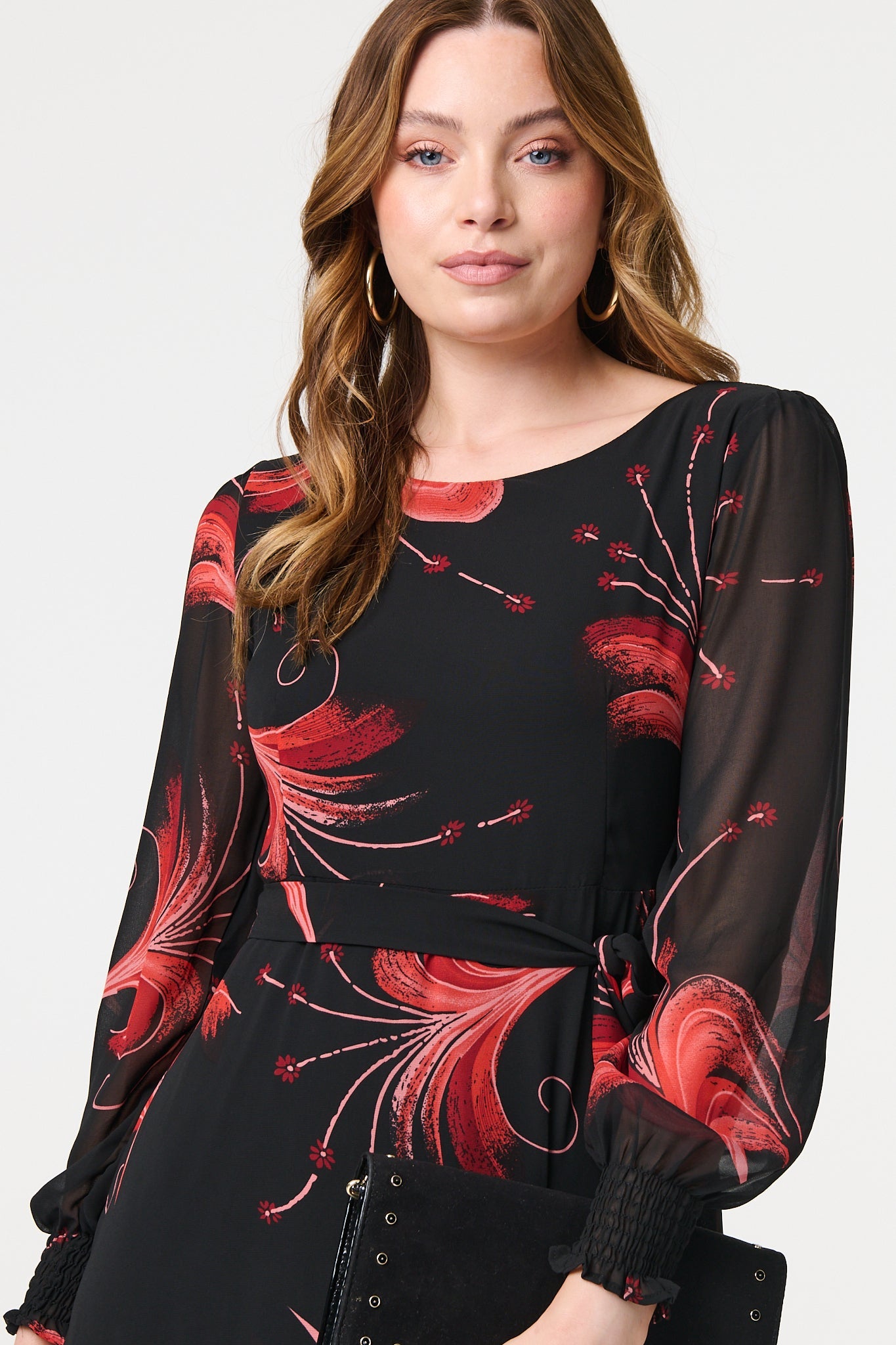 Tropical Print Mesh Layered Midi Dress Back View