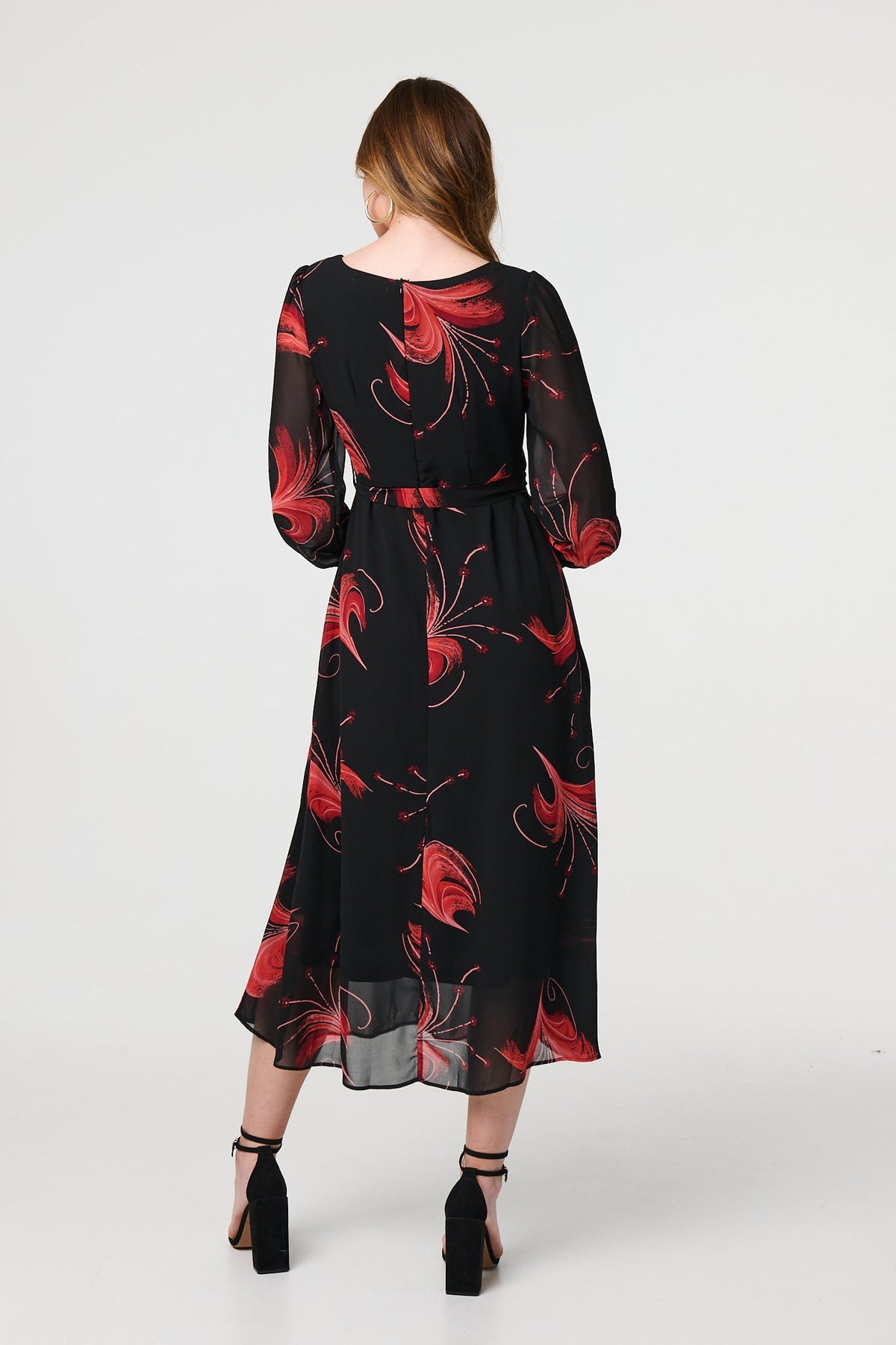 Tropical Print Mesh Layered Midi Dress Side View