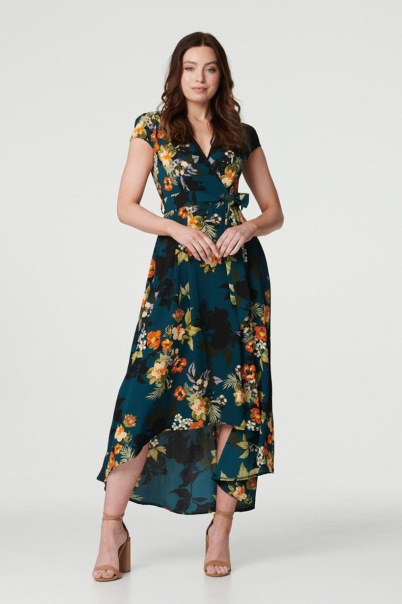 Floral High Low Wrap Maxi Dress Back View