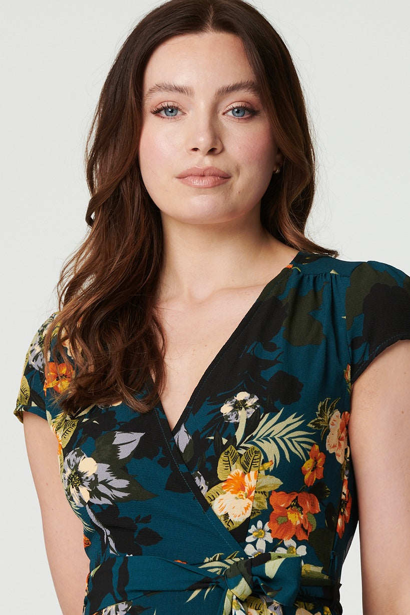 Floral High Low Wrap Maxi Dress Detail View