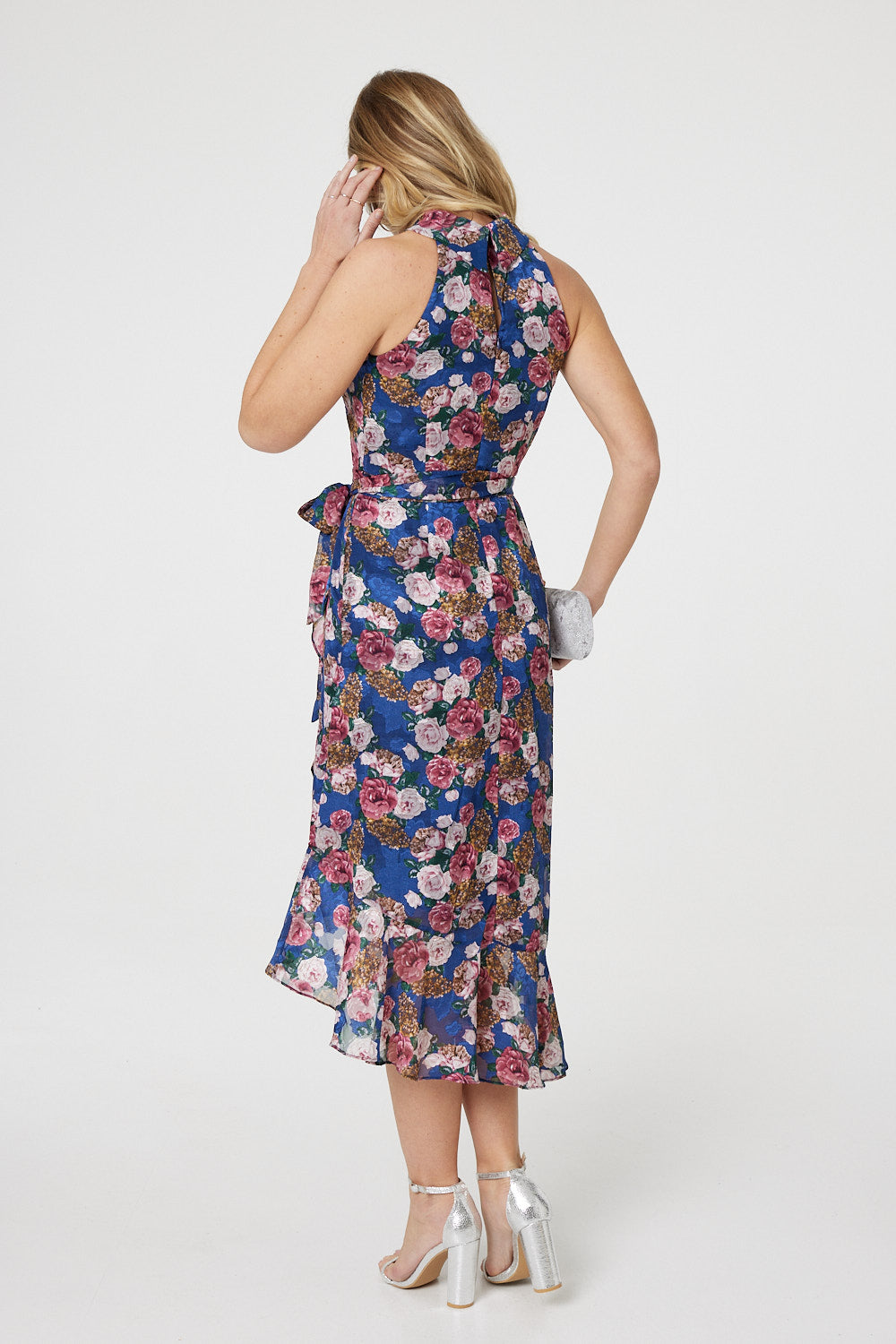 Floral Frill Hem Midi Halter Dress Side View
