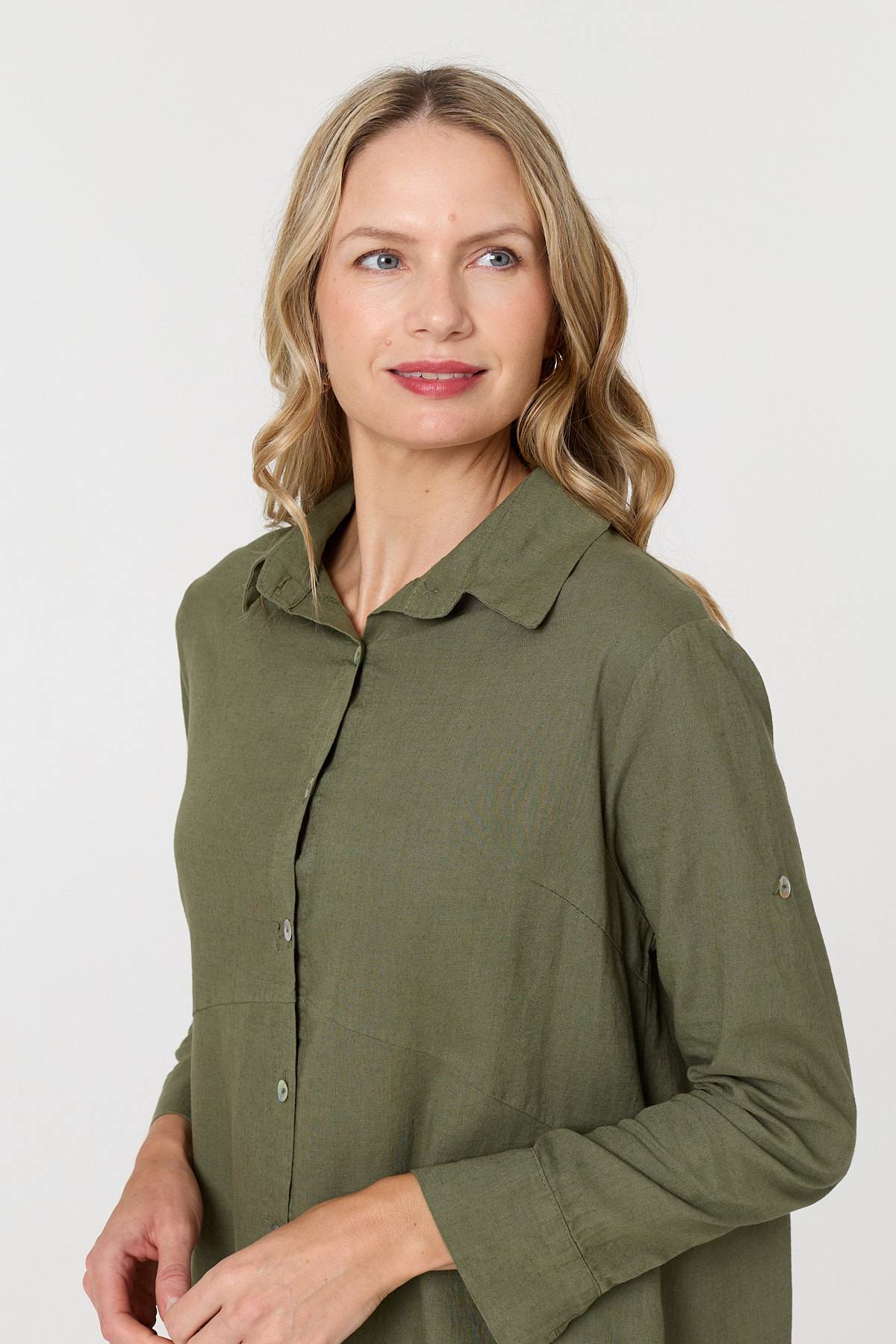 Long Sleeve Split Hem Midi Shirt Dress Styled View 3