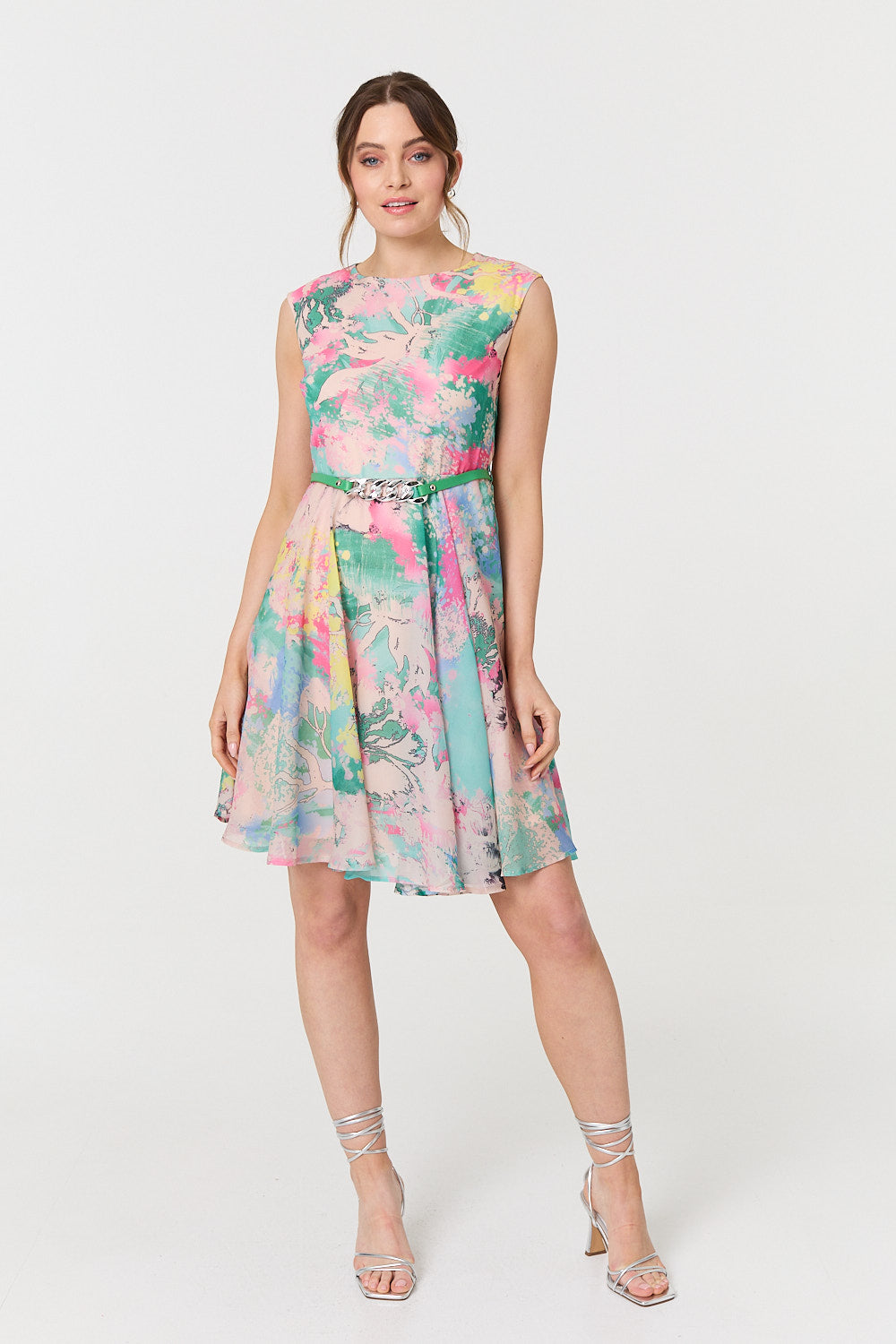 Printed Sleeveless Short Skater Dress Back View