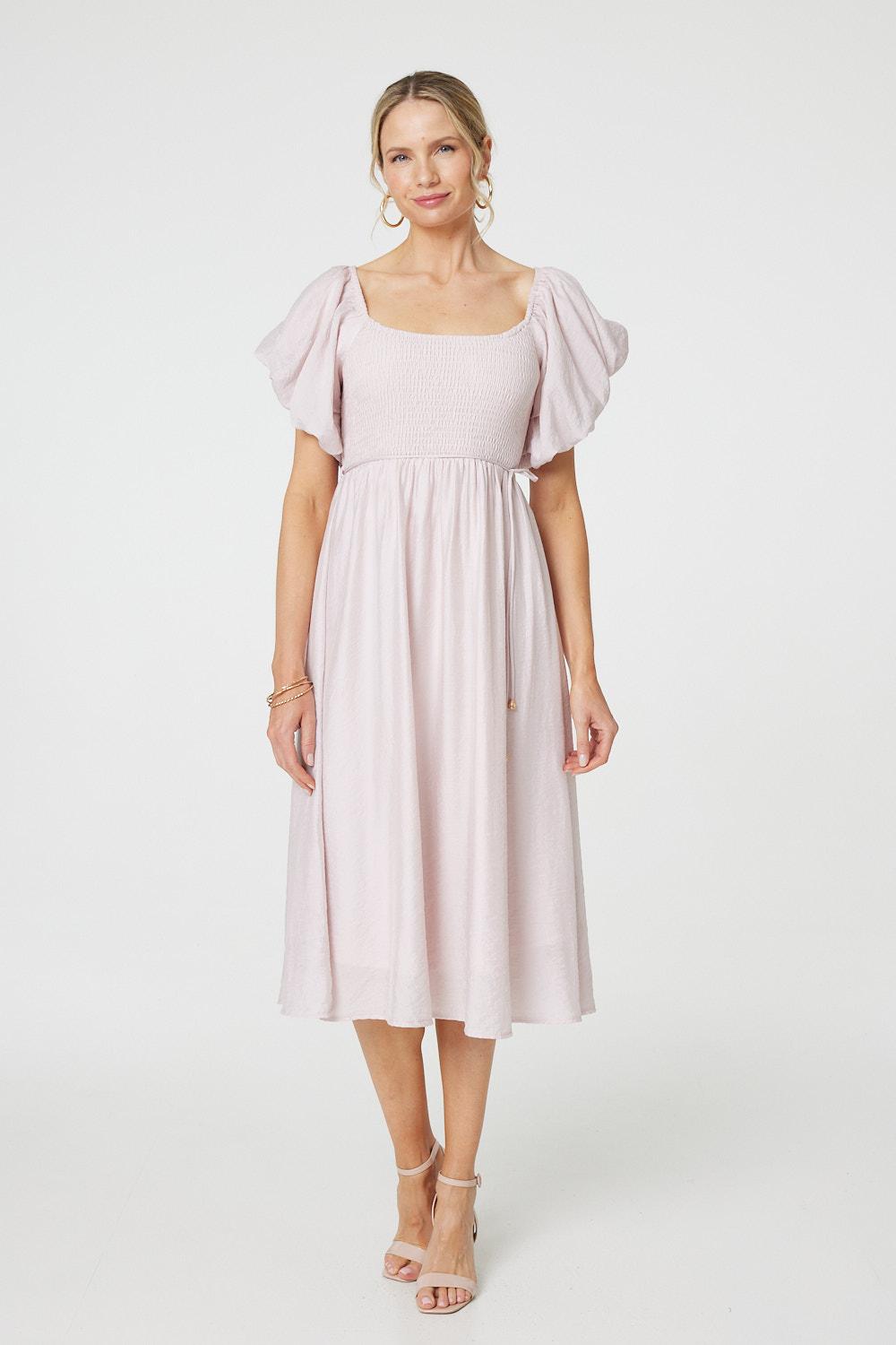 Puff 1/2 Sleeve Knee Length Dress Side View 2