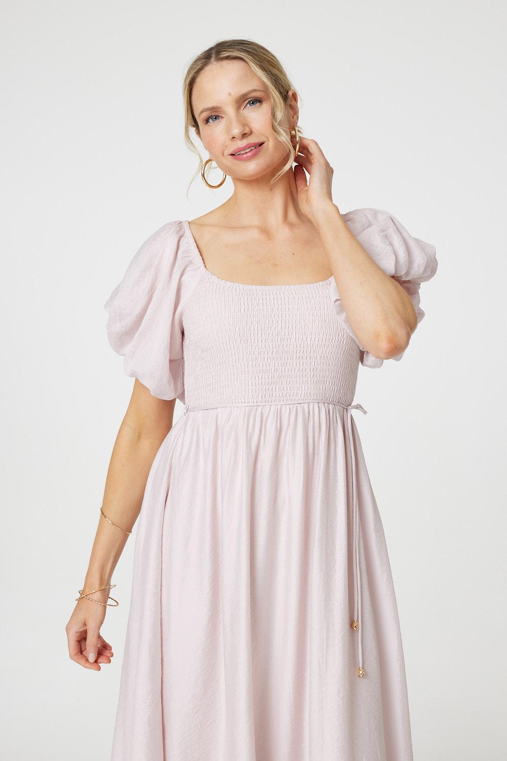 Puff 1/2 Sleeve Knee Length Dress Styled View