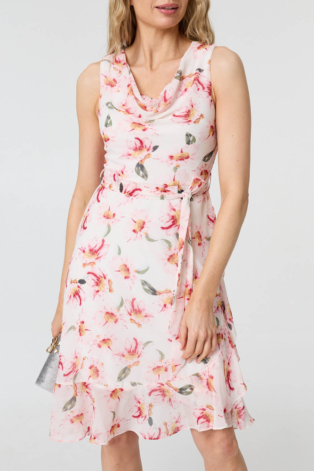 Floral Sleeveless Knee Length Dress Full Length View