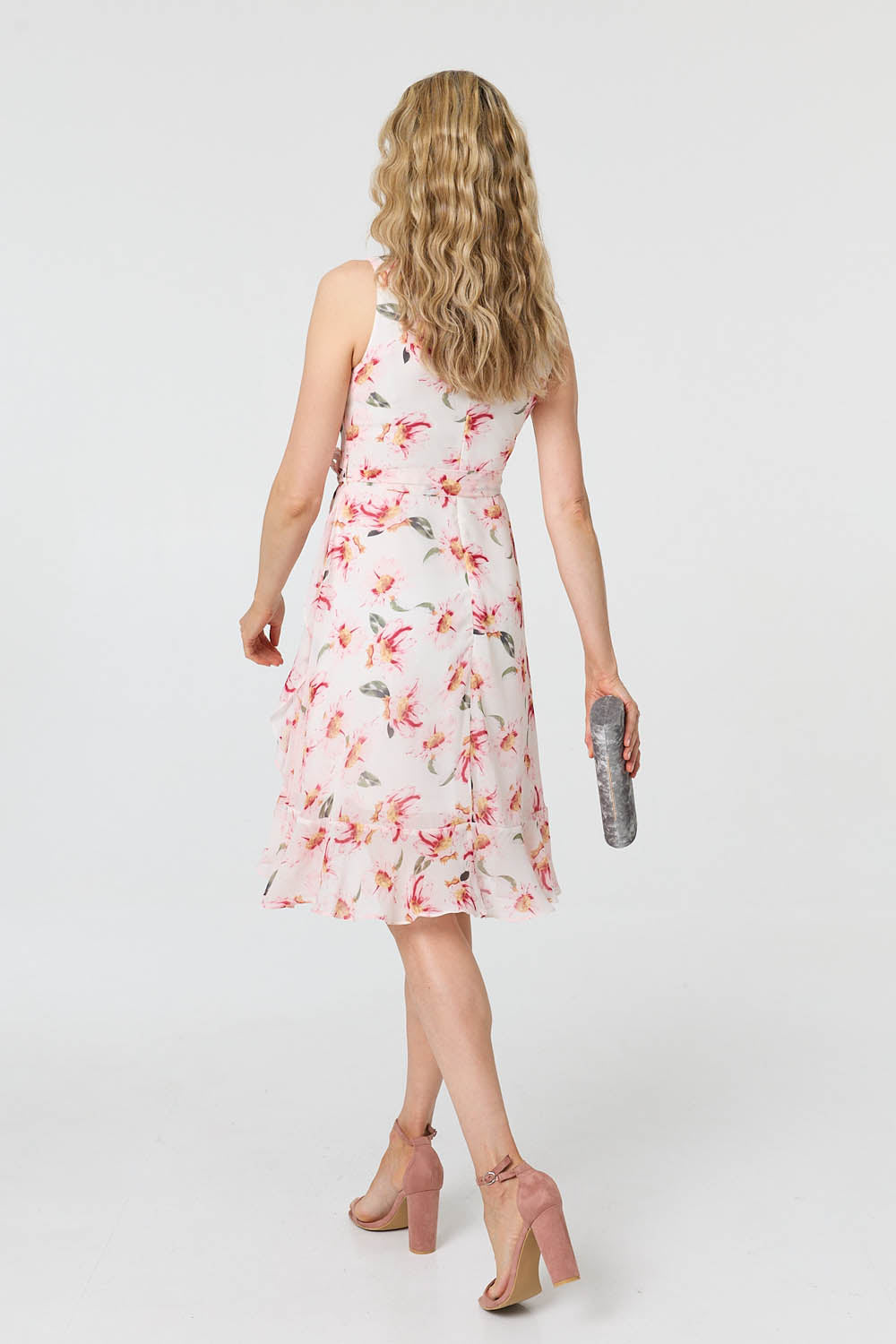 Floral Sleeveless Knee Length Dress Side View