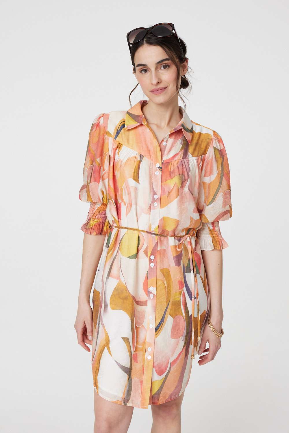 Printed 3/4 Puff Sleeve Shirt Dress Back View