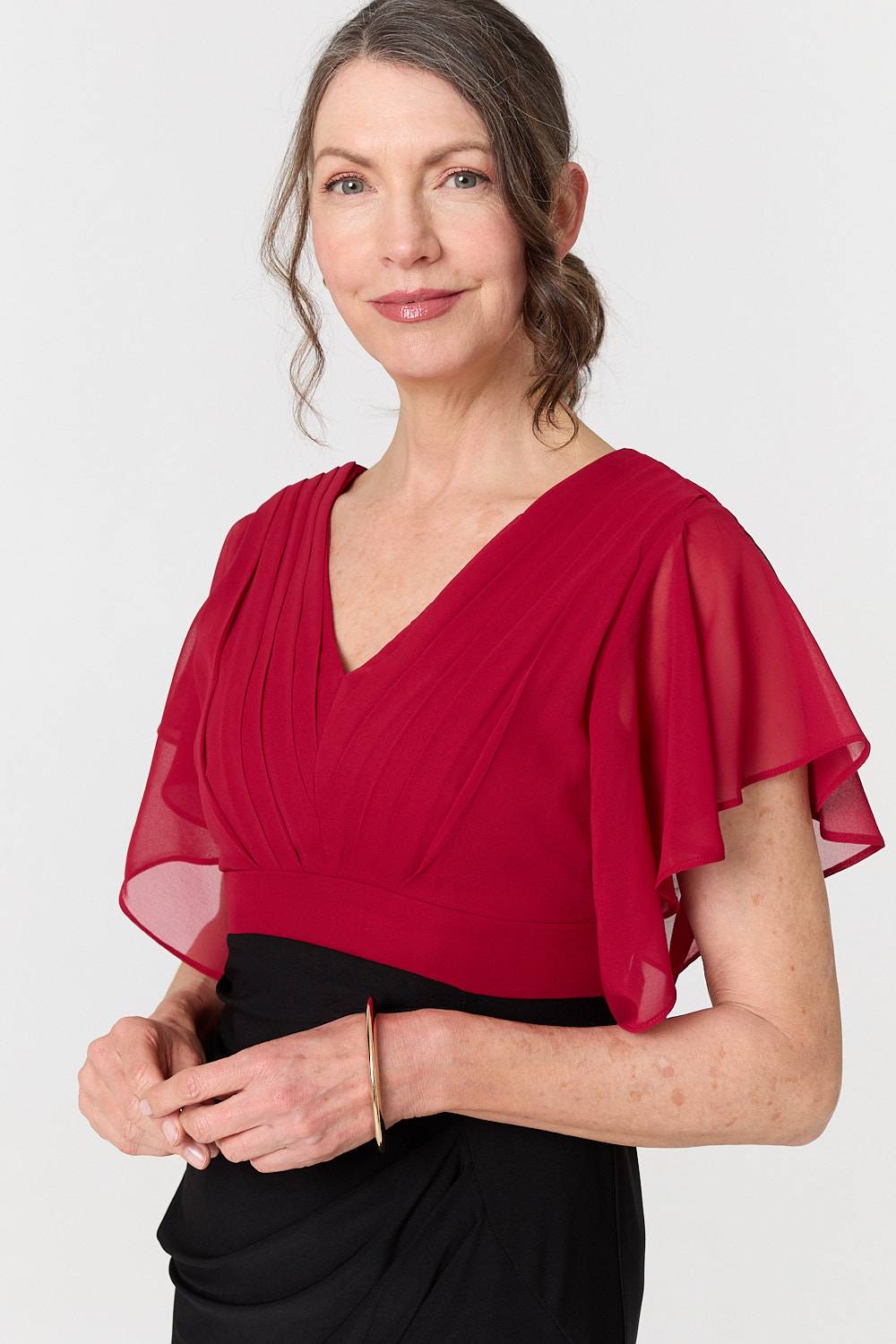 Colour Block Sheer Sleeve Midi Dress Detail View