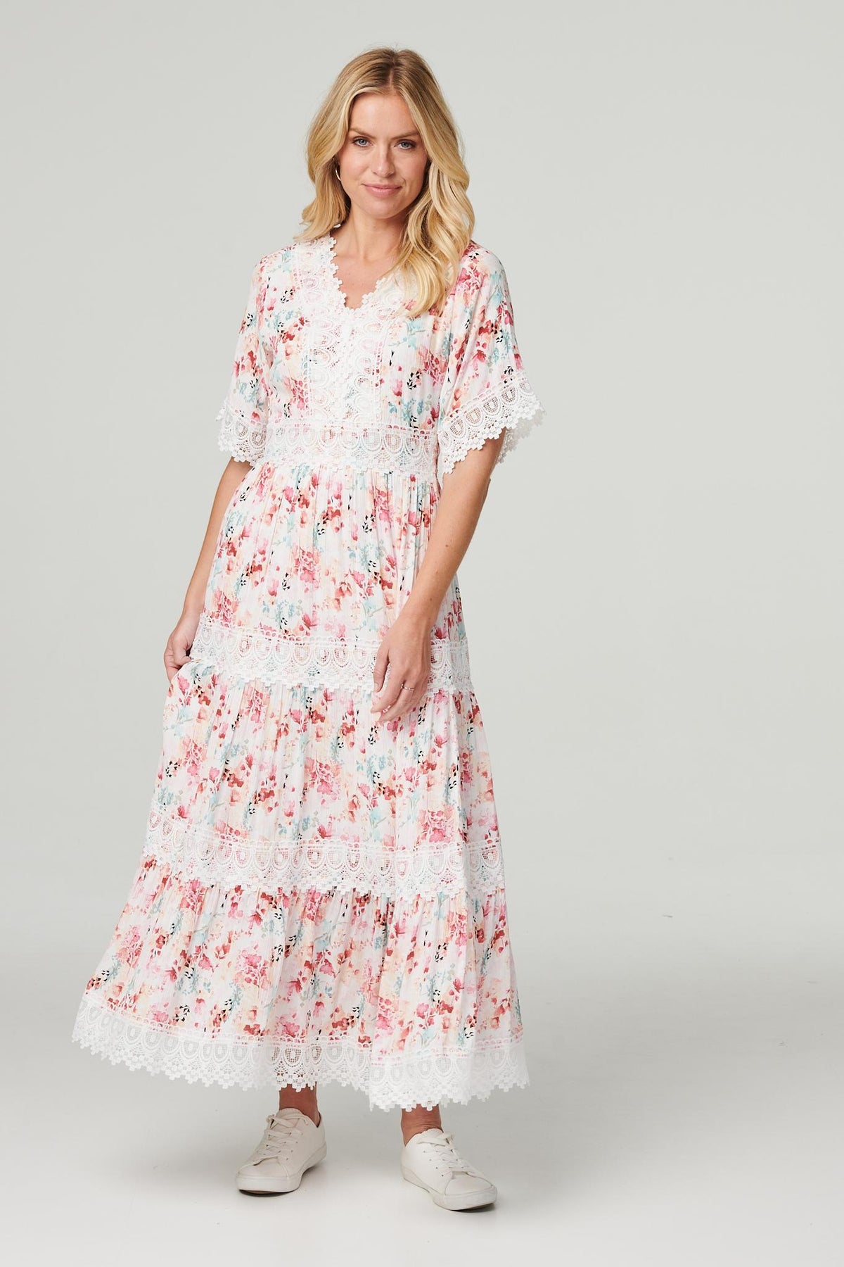 Floral  Lace Detail Maxi Dress Back View 2