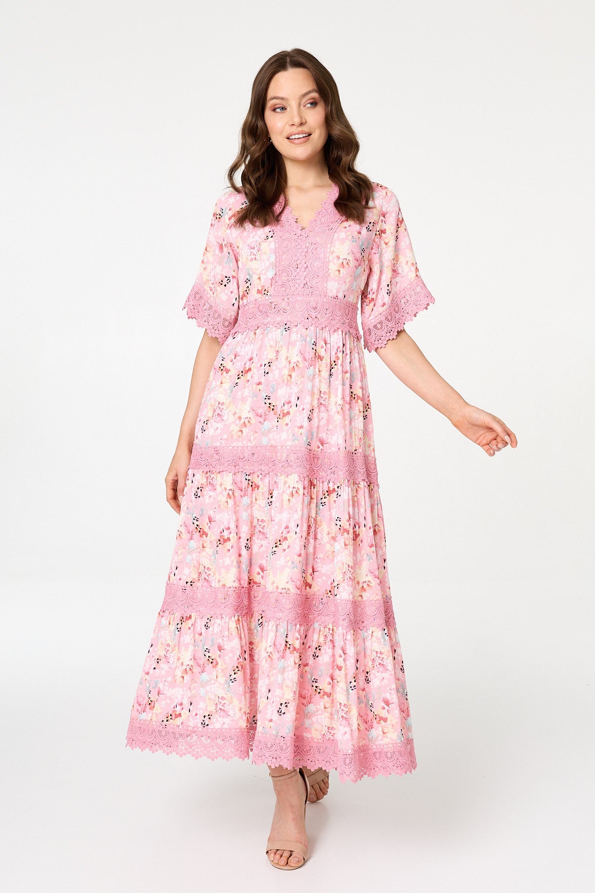 Floral  Lace Detail Maxi Dress Front View