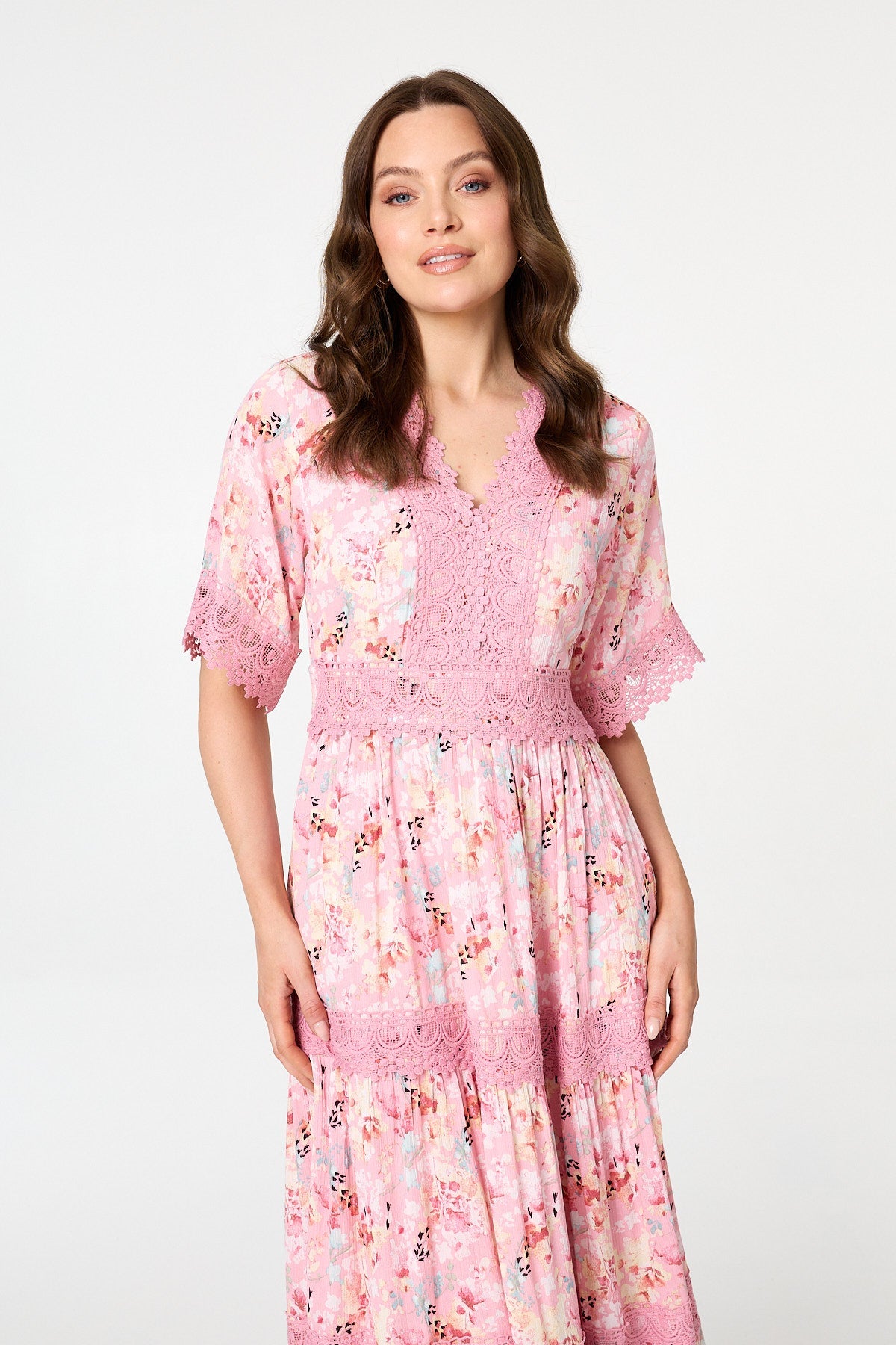 Floral  Lace Detail Maxi Dress Back View