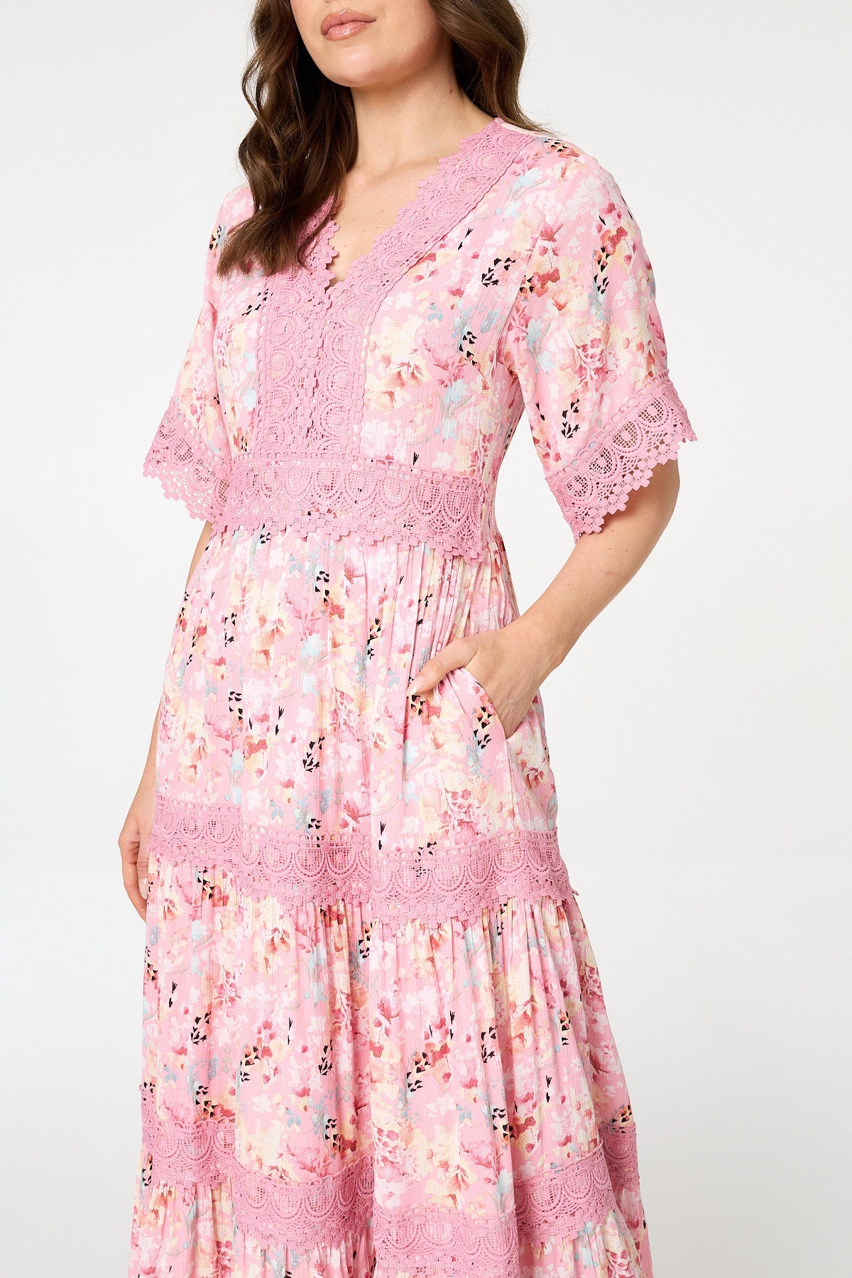 Floral  Lace Detail Maxi Dress Styled View