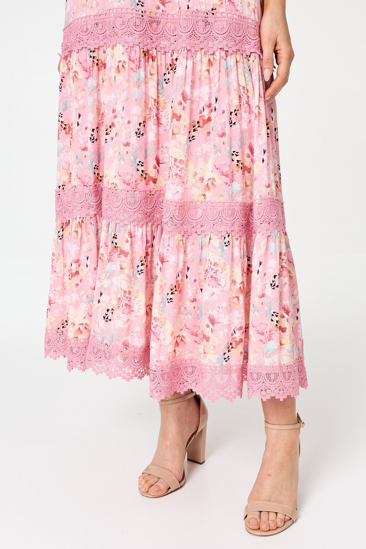 Floral  Lace Detail Maxi Dress Full Length View