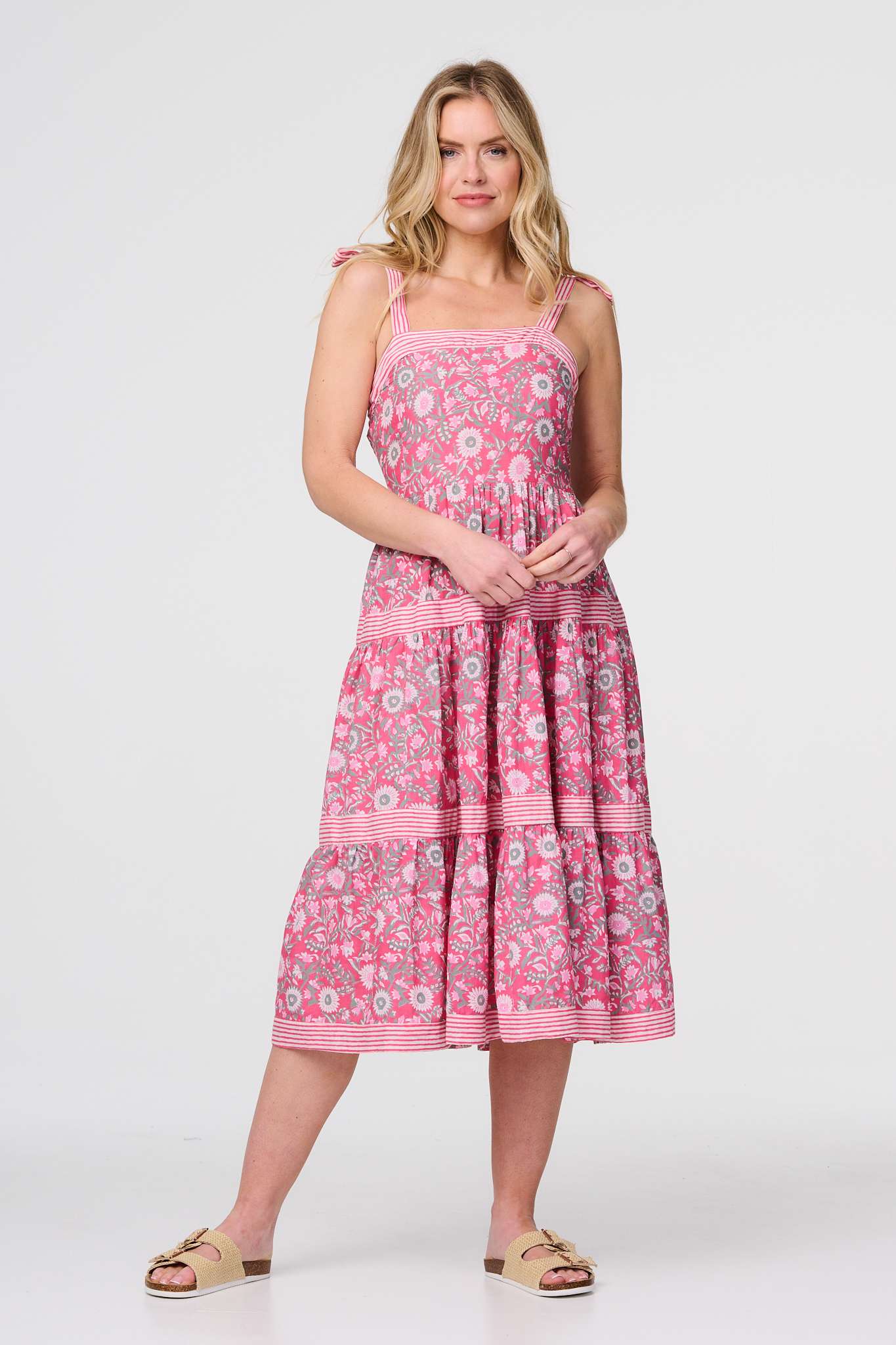 Floral Sleeveless Tiered Sun Dress Front View