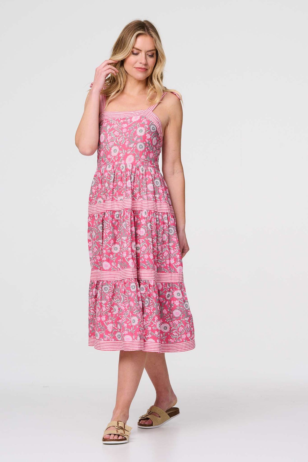Floral Sleeveless Tiered Sun Dress Front View 2