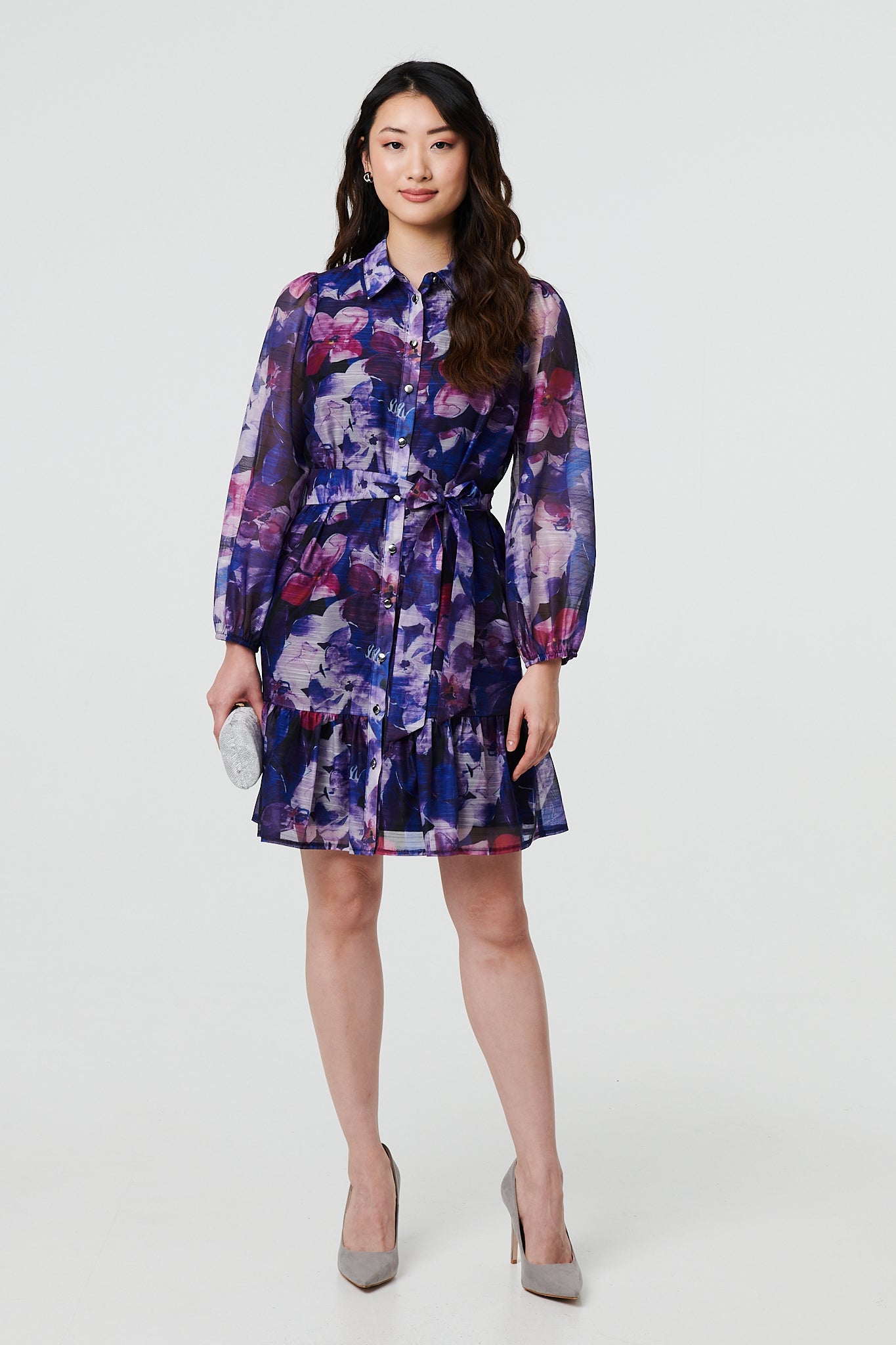 Floral Tie Waist Mini Shirt Dress Back View