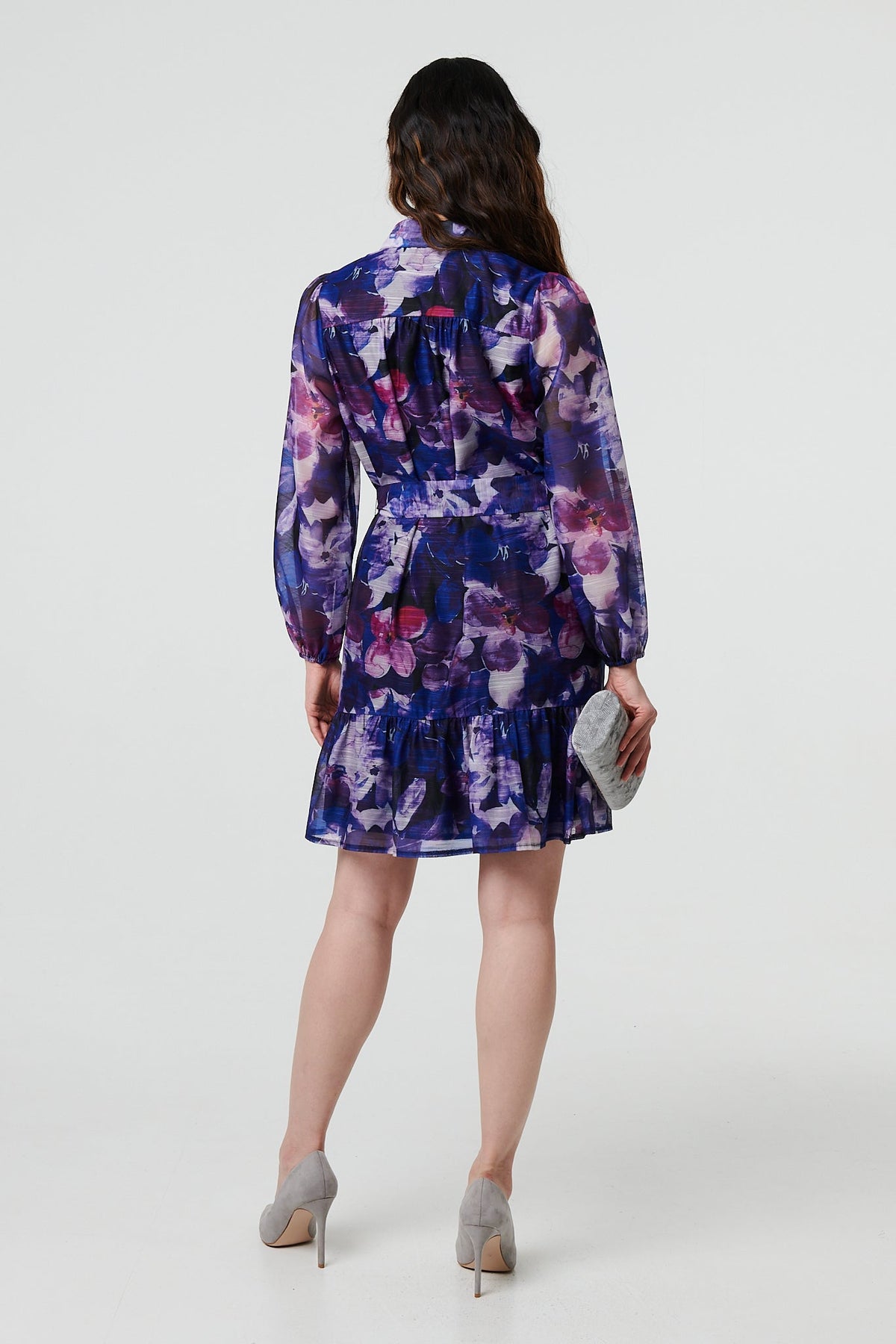 Floral Tie Waist Mini Shirt Dress Side View