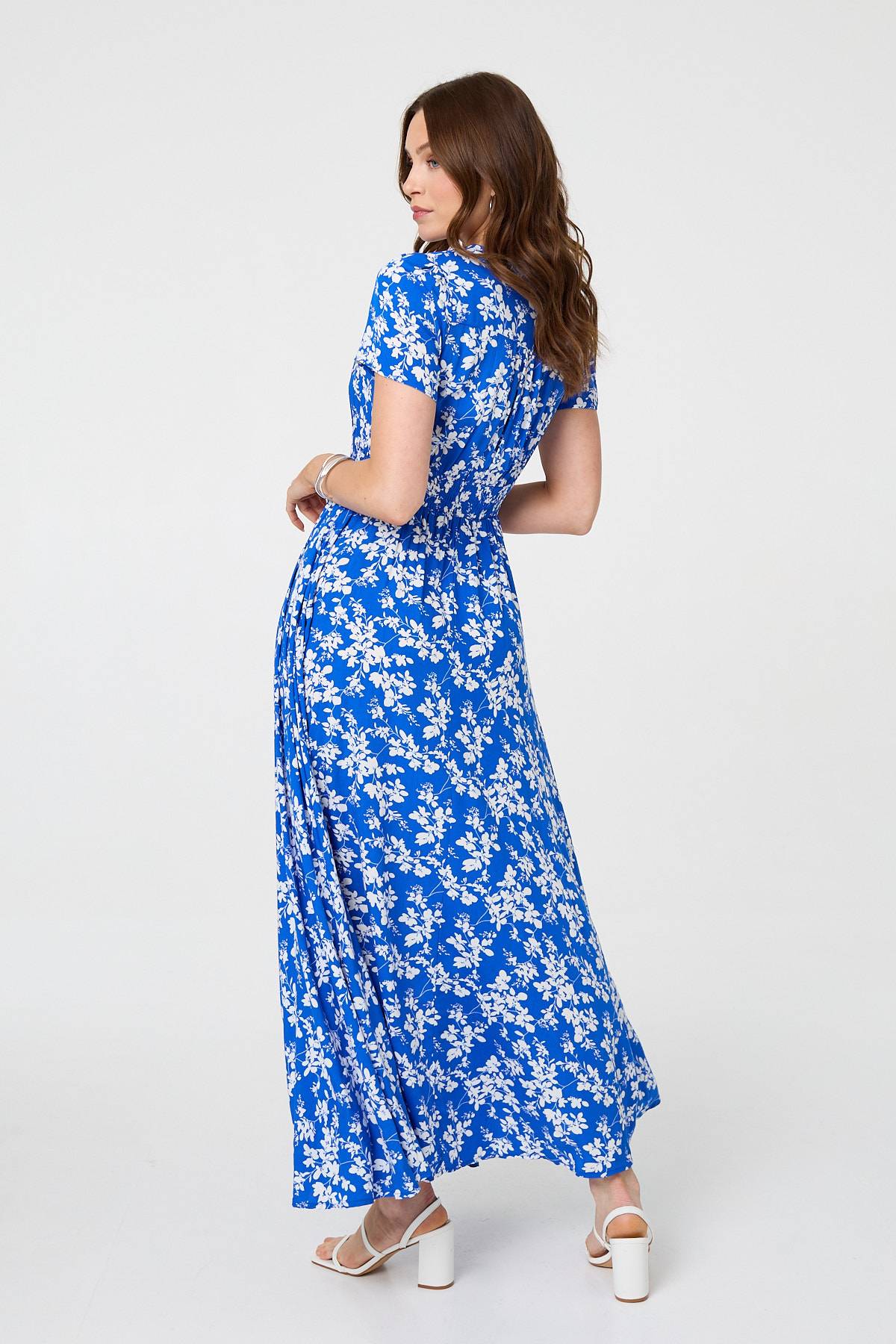 Ditsy Floral Shirred V-Neck Maxi Dress Side View
