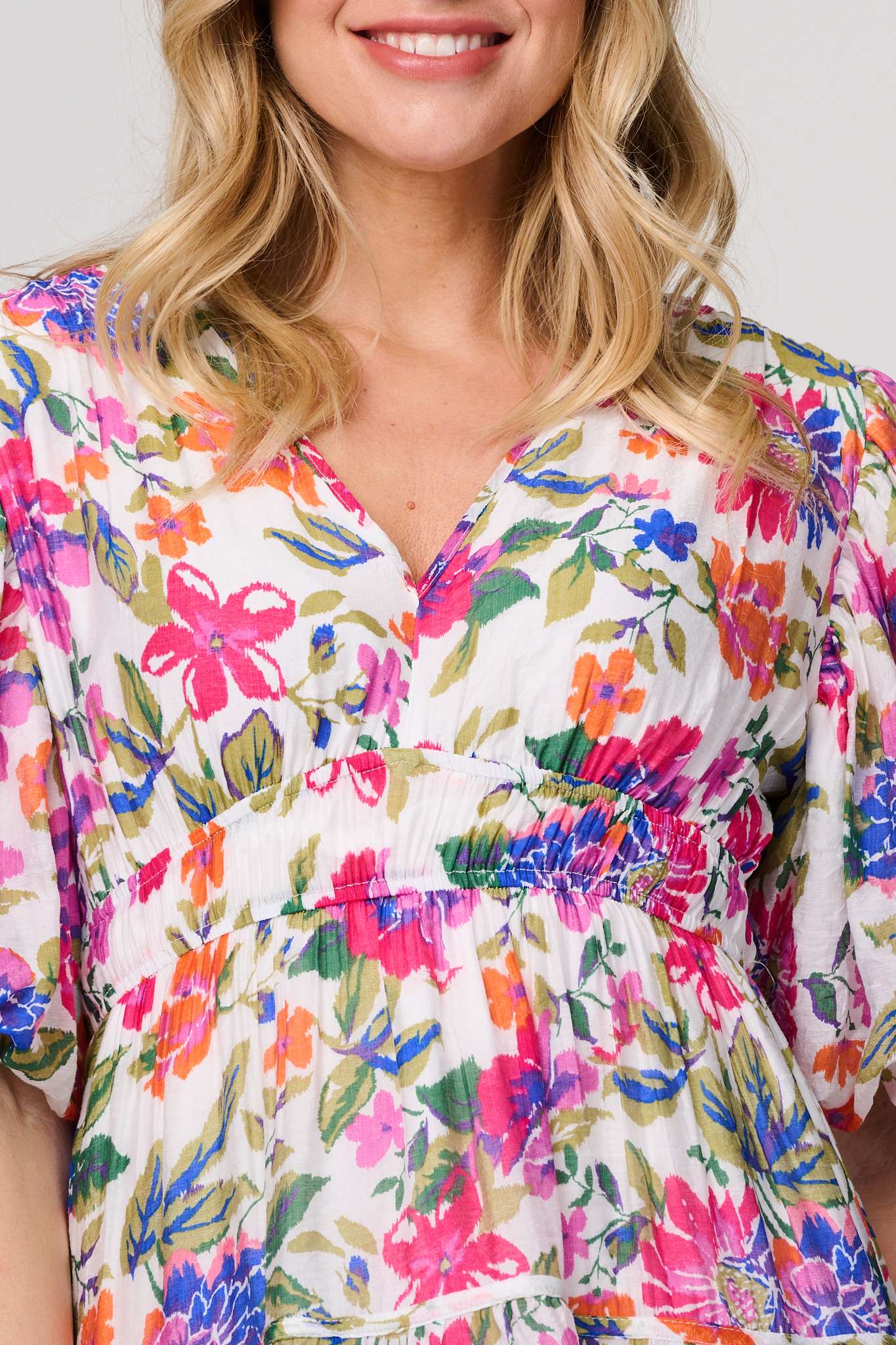 Floral 1/2 Puff Sleeve Midi Dress Side View 2