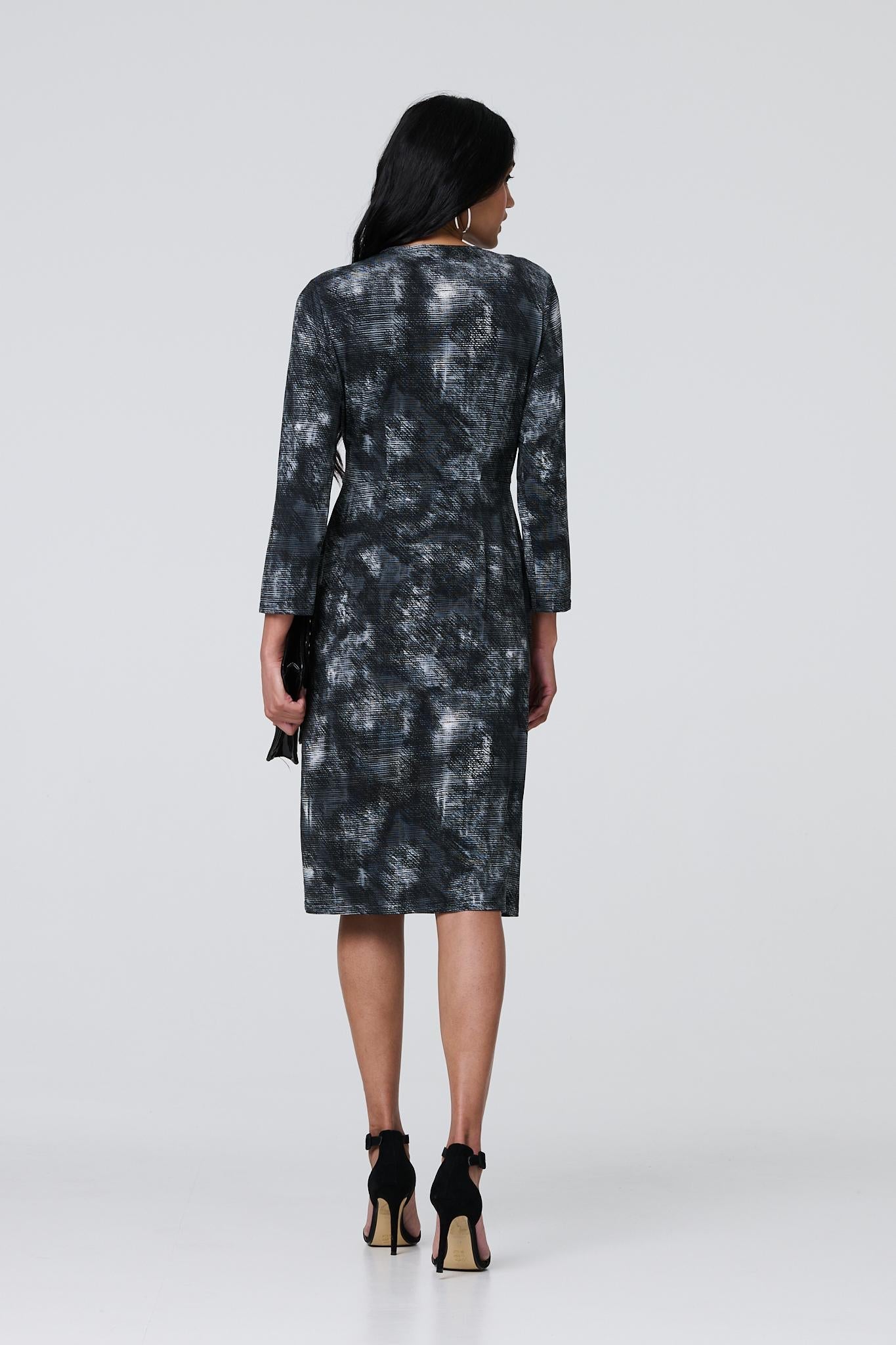 Printed Ruched Belt Detail Midi Dress Side View