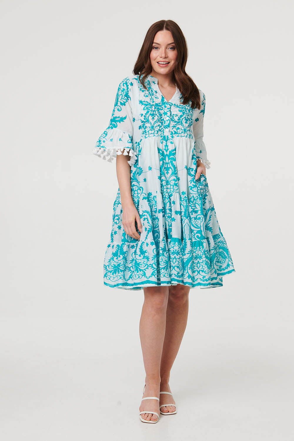 Printed Tassel Sleeve Knee Length Dress Back View