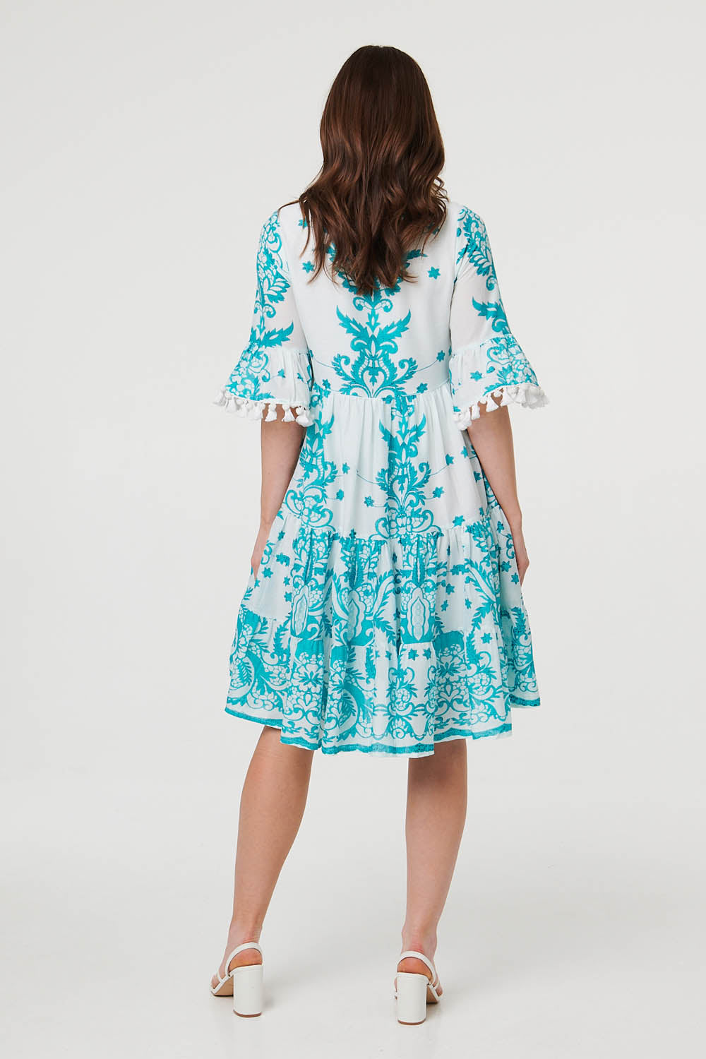 Printed Tassel Sleeve Knee Length Dress Detail View