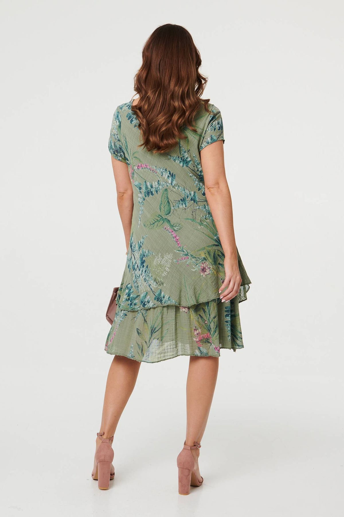 Floral Layered Short Sleeve Midi Dress Back View