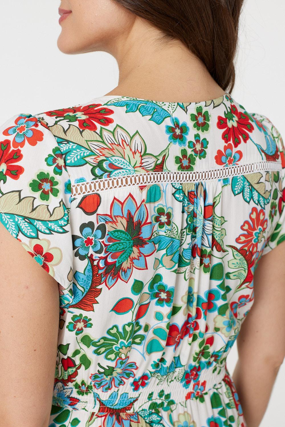 Vintage Boho Print Cap Sleeve Maxi Dress Detail View
