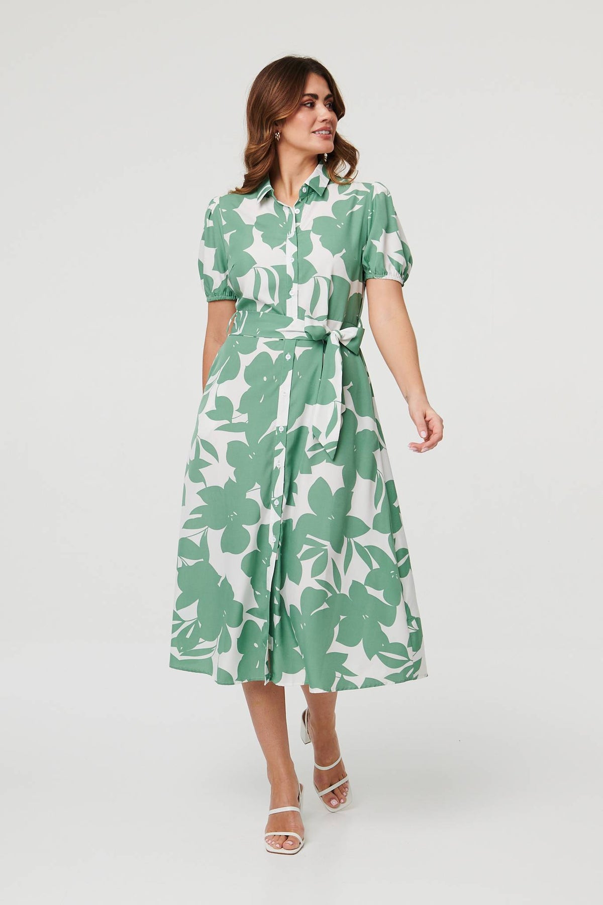 Abstract Floral Tie Waist Midi Dress Detail View