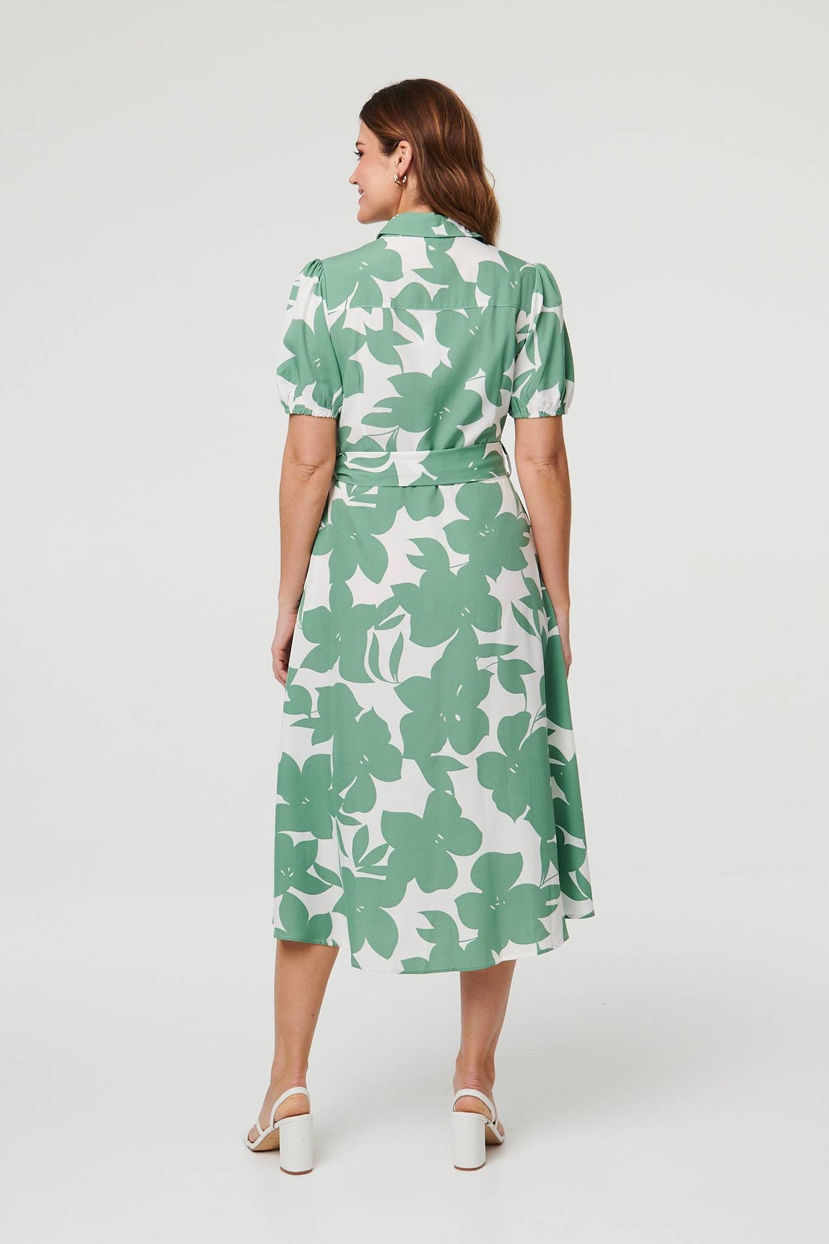 Abstract Floral Tie Waist Midi Dress Side View