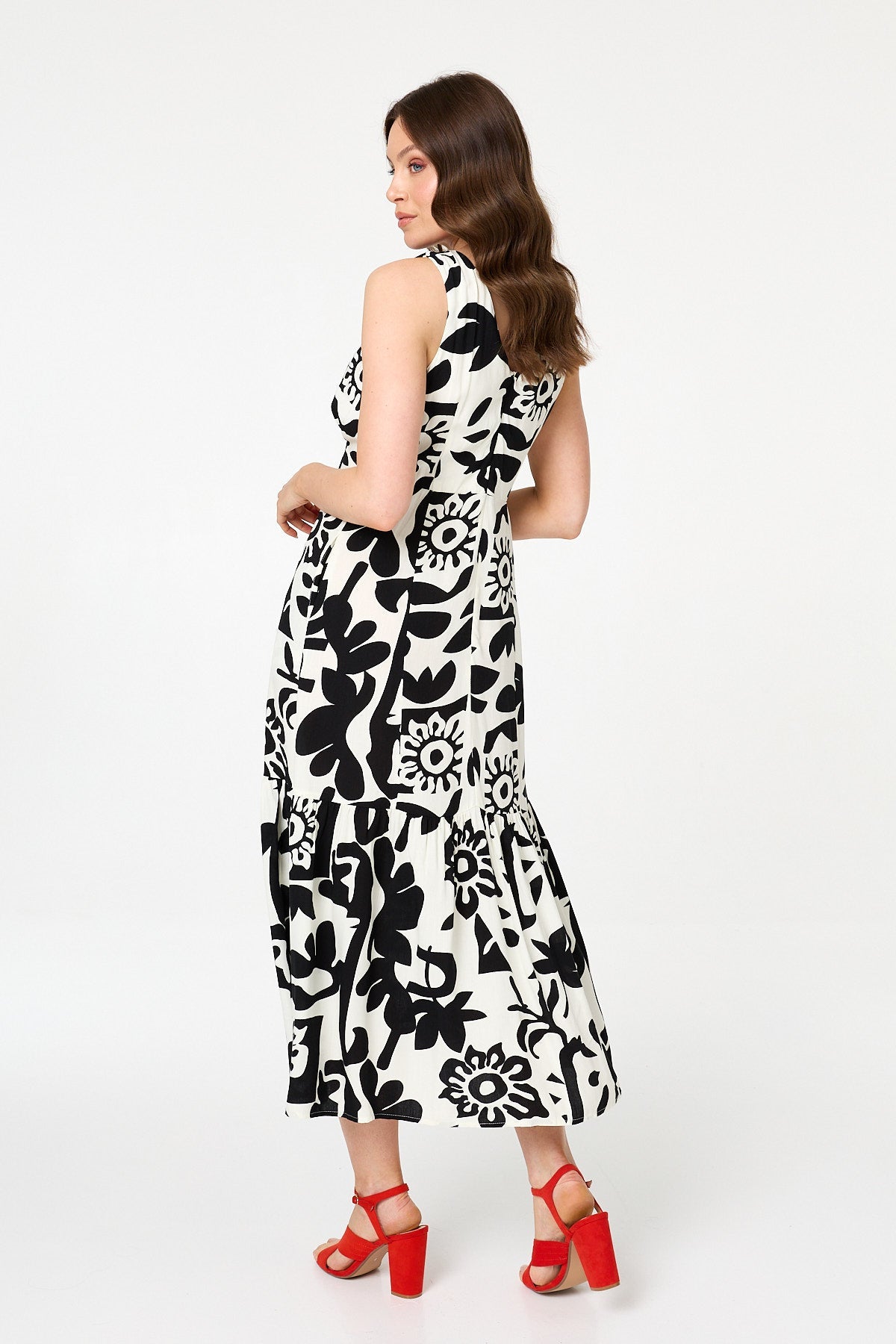 Floral Sleeveless A-Line Midi Dress Side View