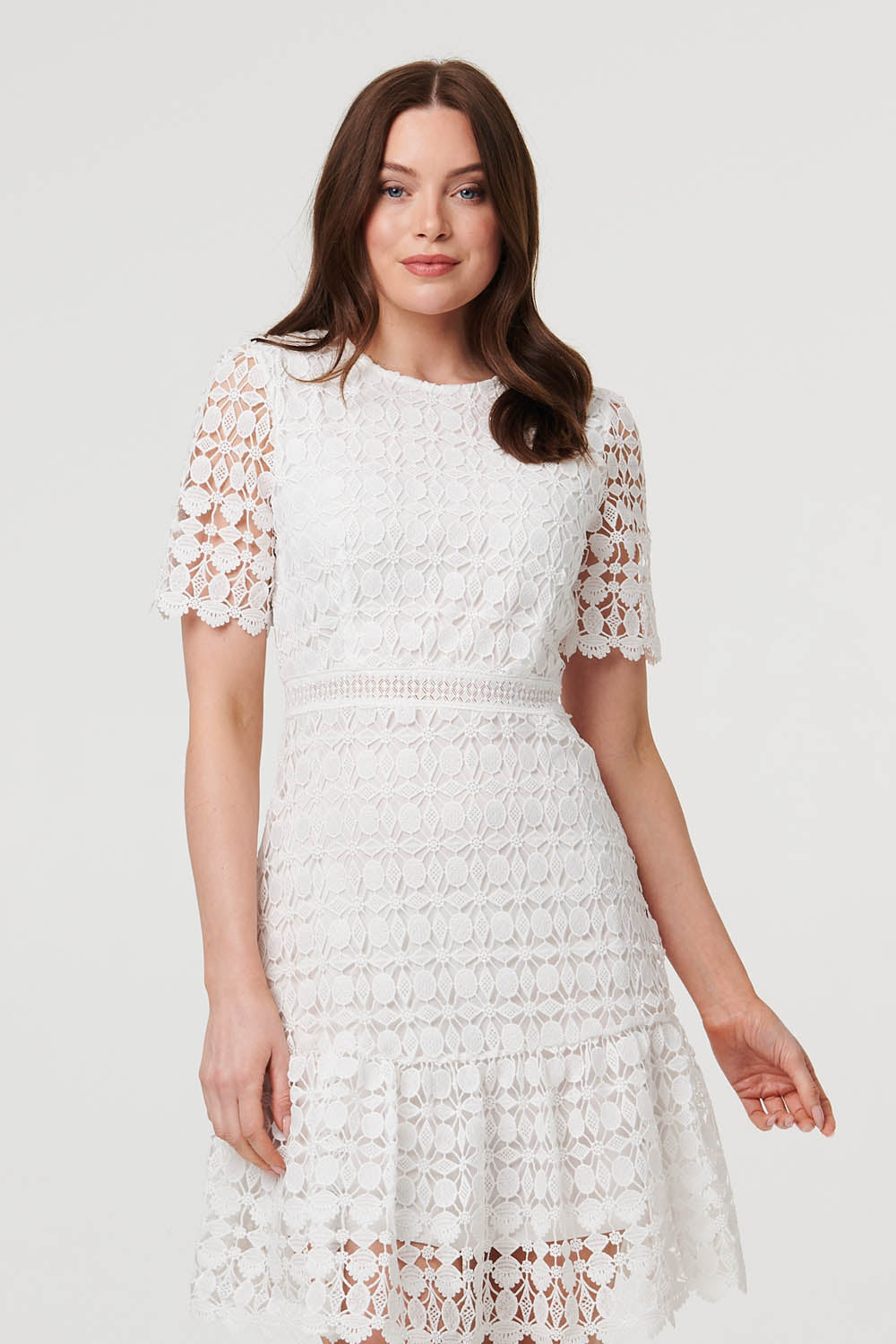 Semi Sheer Lace Layer Fitted Short Dress Back View