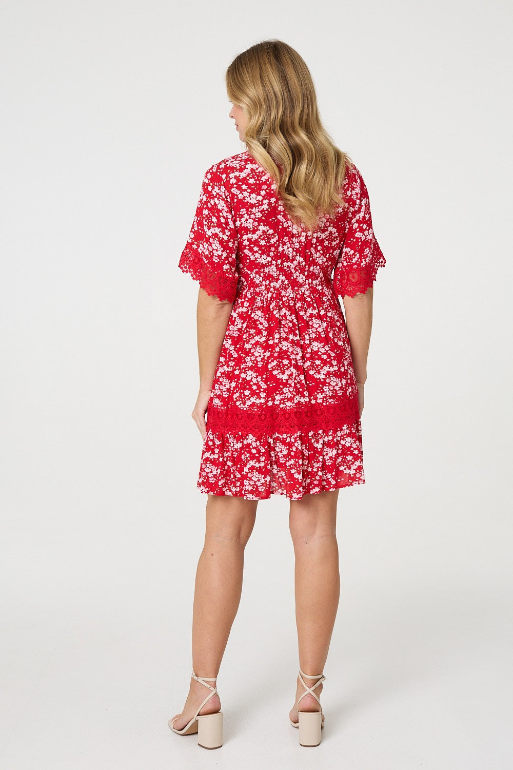 Floral Lace Trim 1/2 Sleeve Mini Dress Styled View
