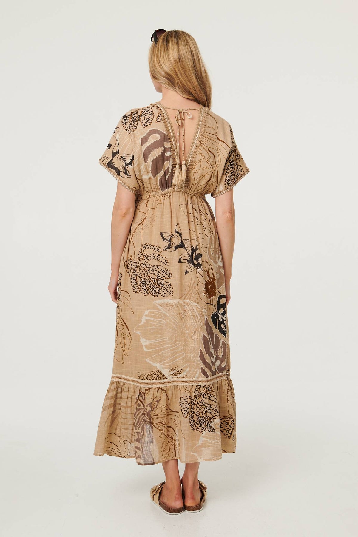 Printed Short Sleeve Empire Maxi Dress Side View