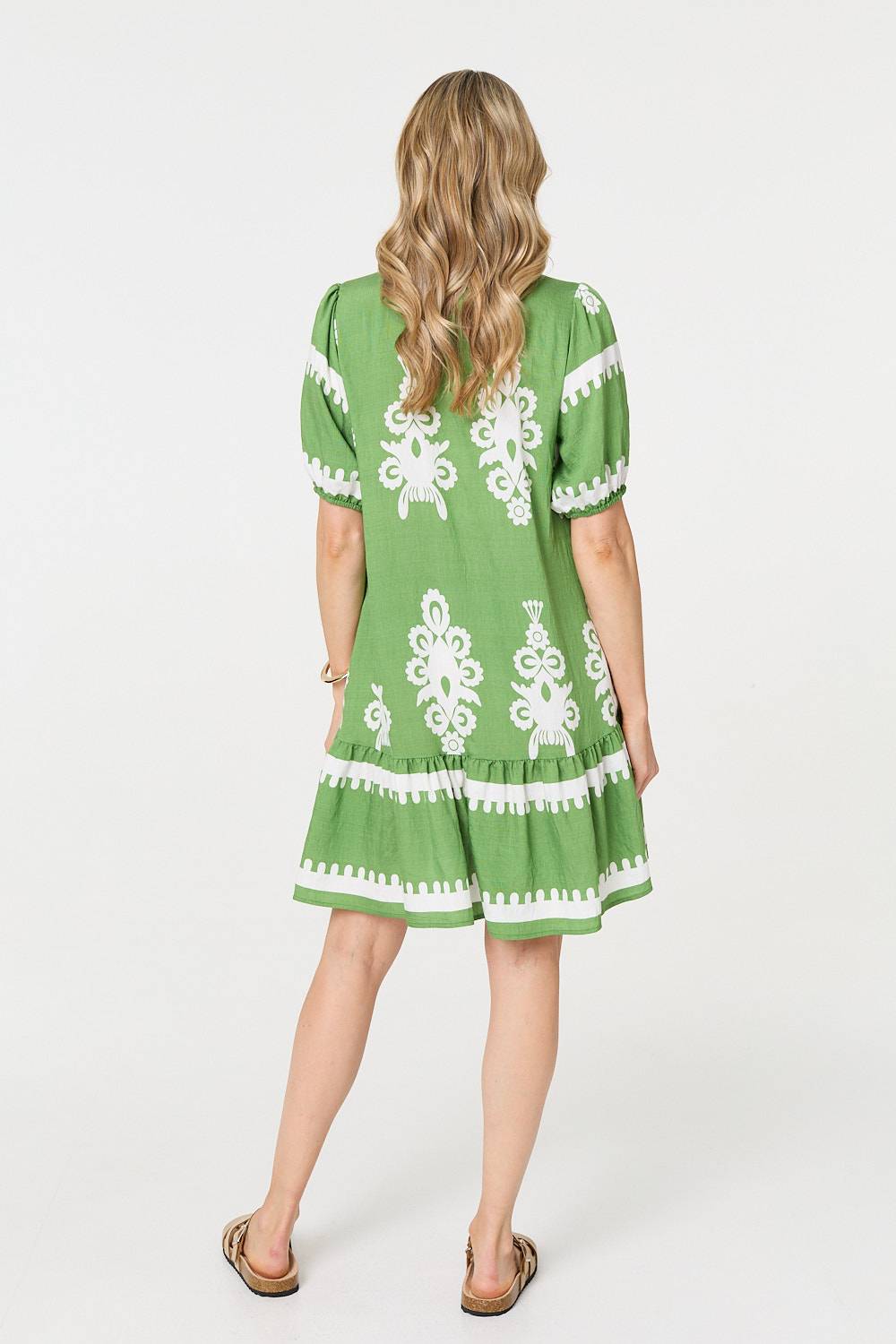Printed Lace Trim Relaxed Short Shirt Dress Side View 3