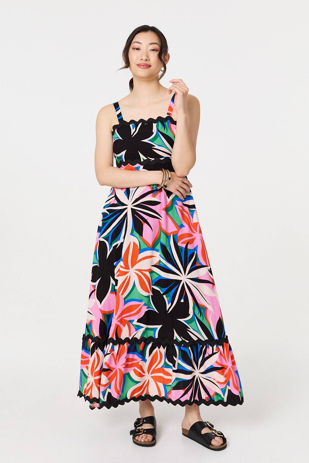Floral Wave Trim Sleeveless Maxi Dress Side View