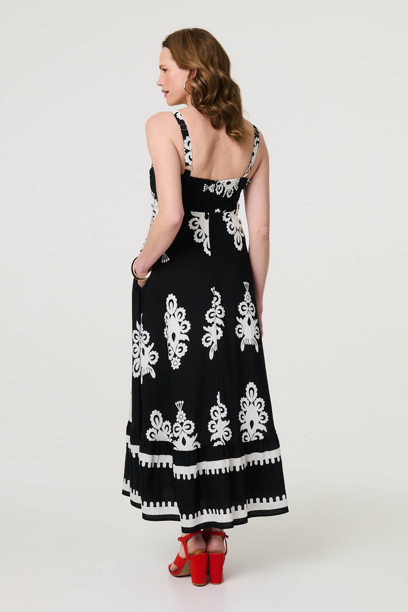 Ikat Print Sleeveless A-Line Maxi Dress Detail View