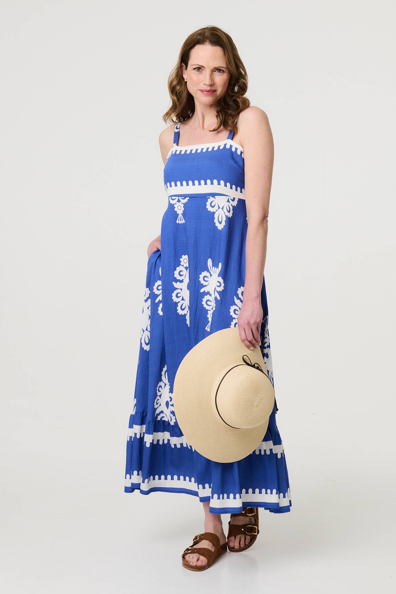 Ikat Print Sleeveless A-Line Maxi Dress Detail View 3