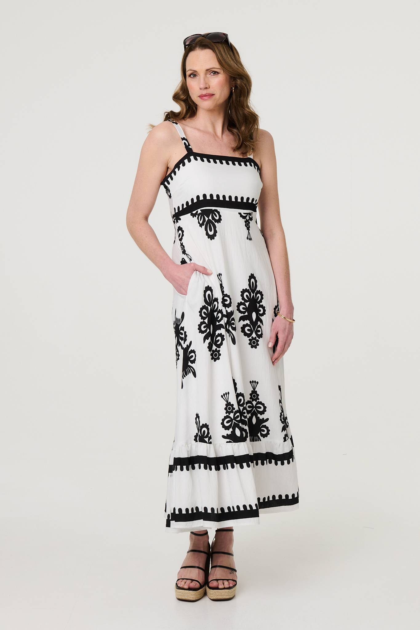 Ikat Print Sleeveless A-Line Maxi Dress Side View 5